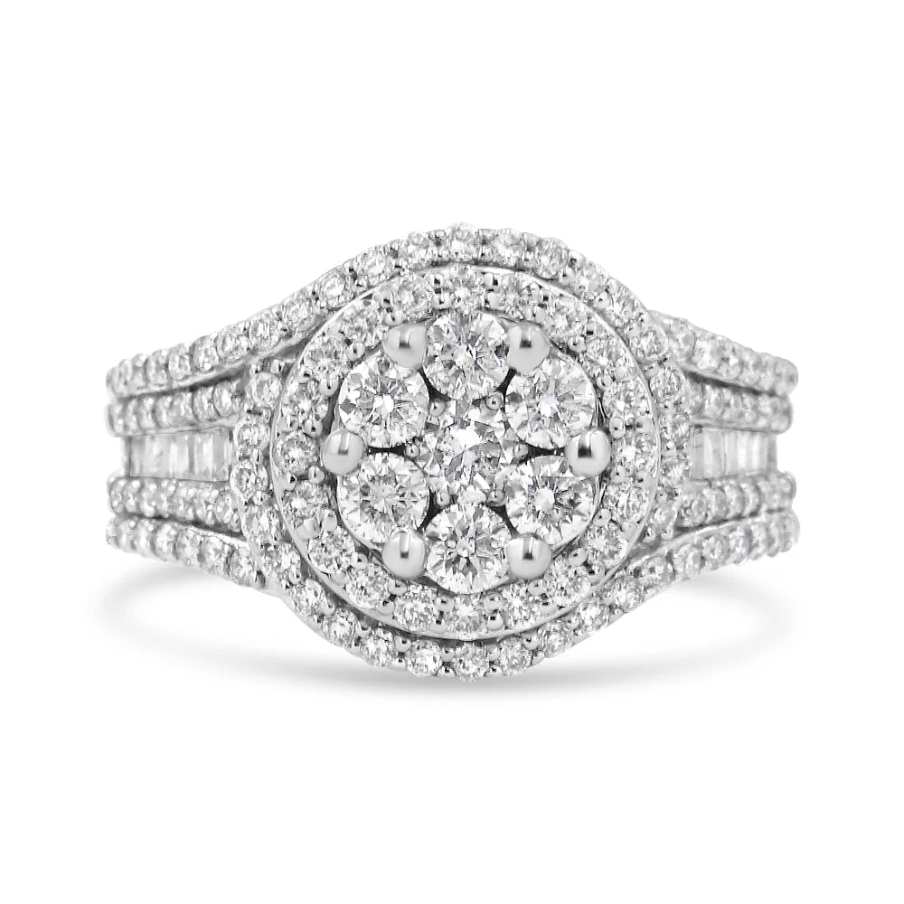 14K White Gold 1 1/2 Cttw Diamond Floral Cluster and Studded Shank Halo Ring (H-I Color, SI2-I1 Clarity) - Ring Size 7 - Image 4