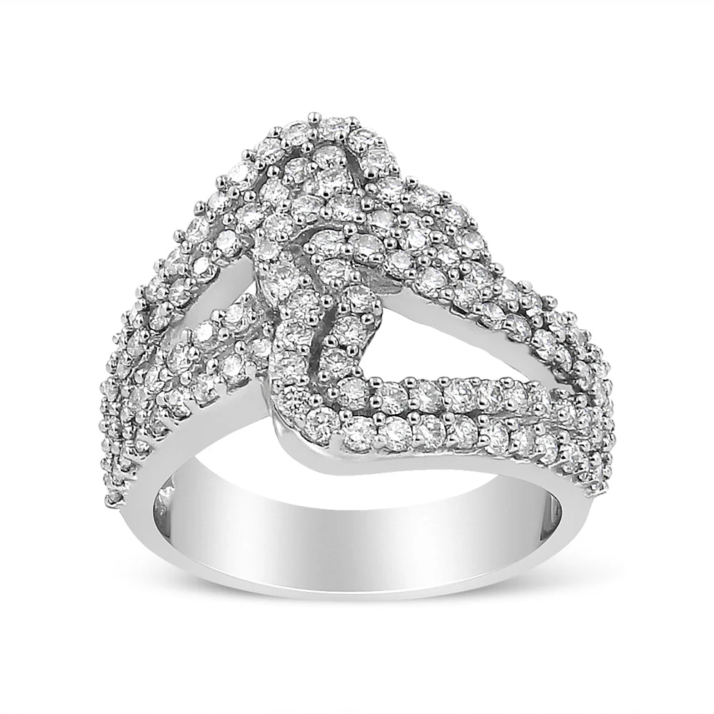 14K White Gold 1 1/2 Cttw Diamond Open Double Heart Bypass Ring Band (H-I Color, VS1-VS2 Clarity) - Ring Size 7 - Image 3