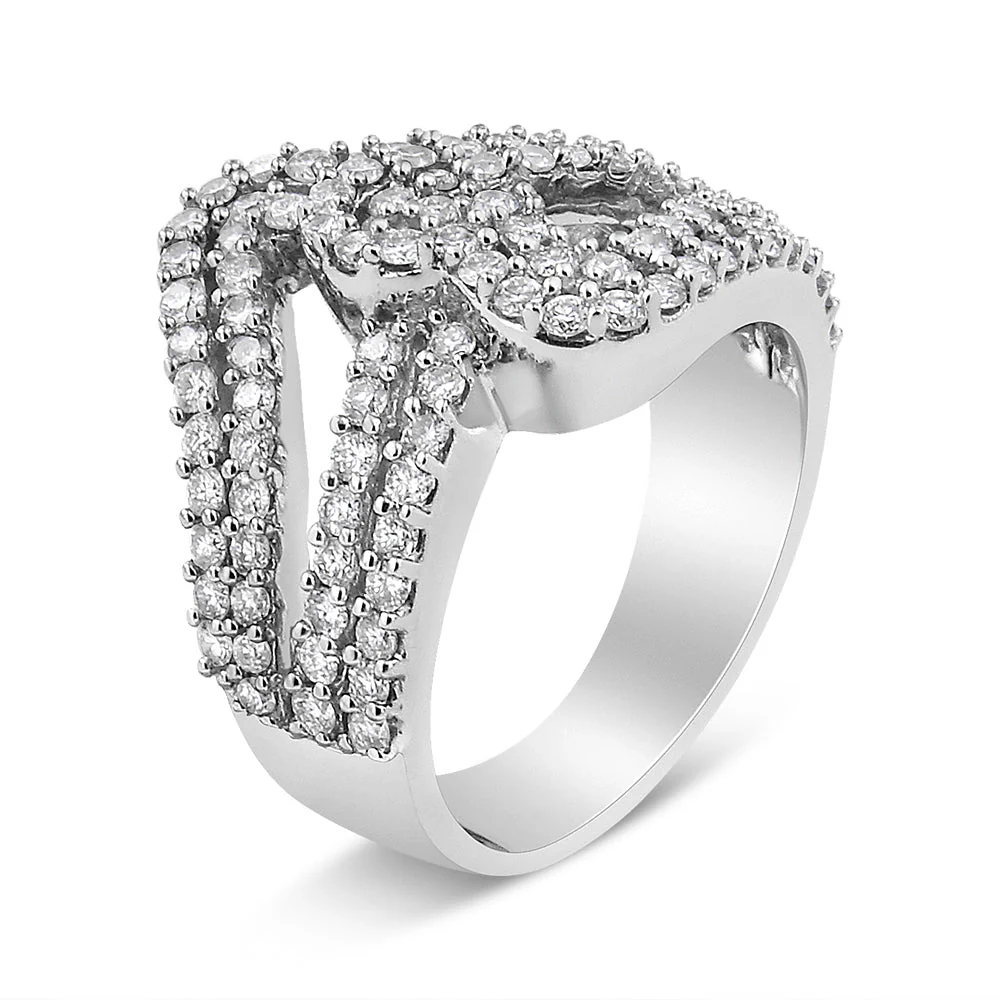 14K White Gold 1 1/2 Cttw Diamond Open Double Heart Bypass Ring Band (H-I Color, VS1-VS2 Clarity) - Ring Size 7 - Image 7