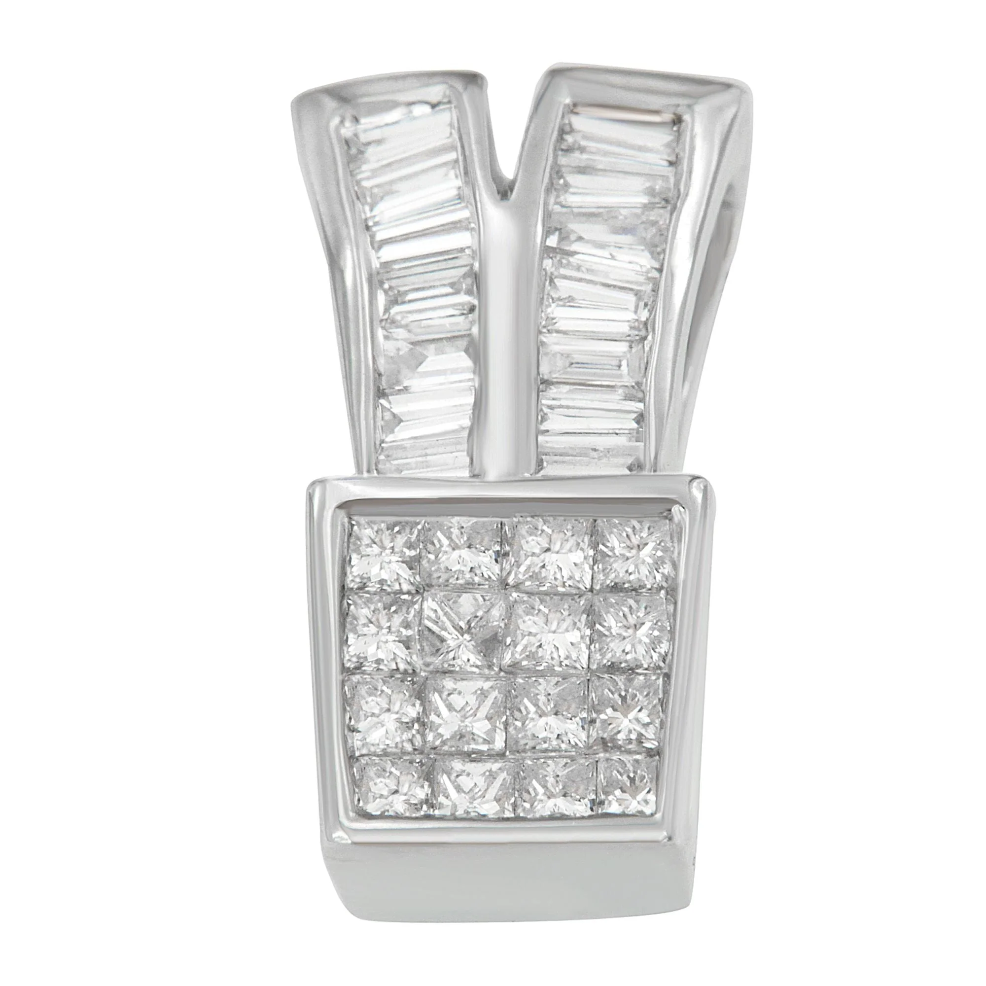 14K White Gold 1 1/3 cttw Princess and Baguette Cut Diamond Sparkling Shapes Pendant Necklace (H-I, SI1-SI2) - Image 4