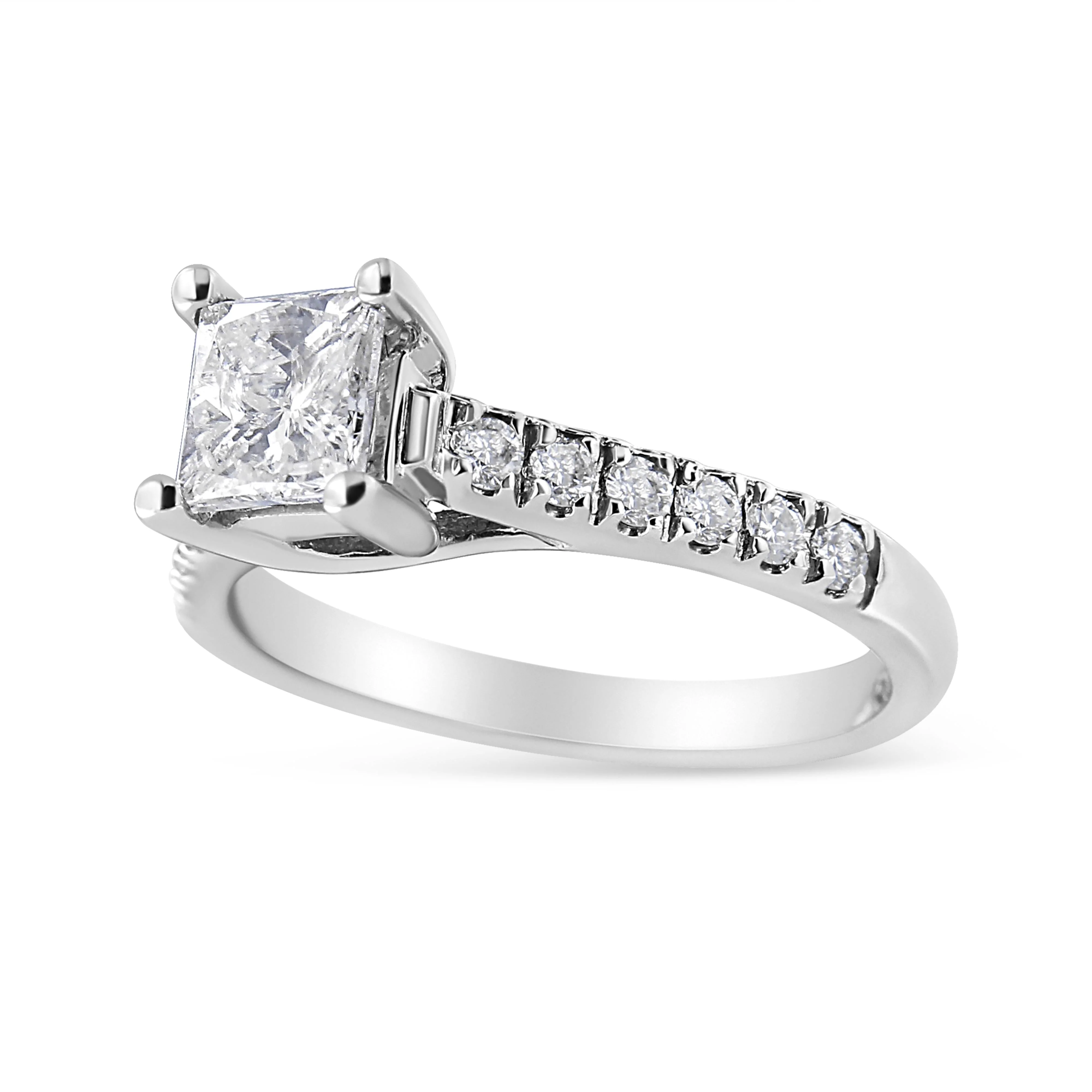 14K White Gold 1 1/5 Cttw 4-Prong Set Princess Diamond Classic Engagement Ring (I1-I2 Color, H-I Clarity) Ring Size 7 - Image 2