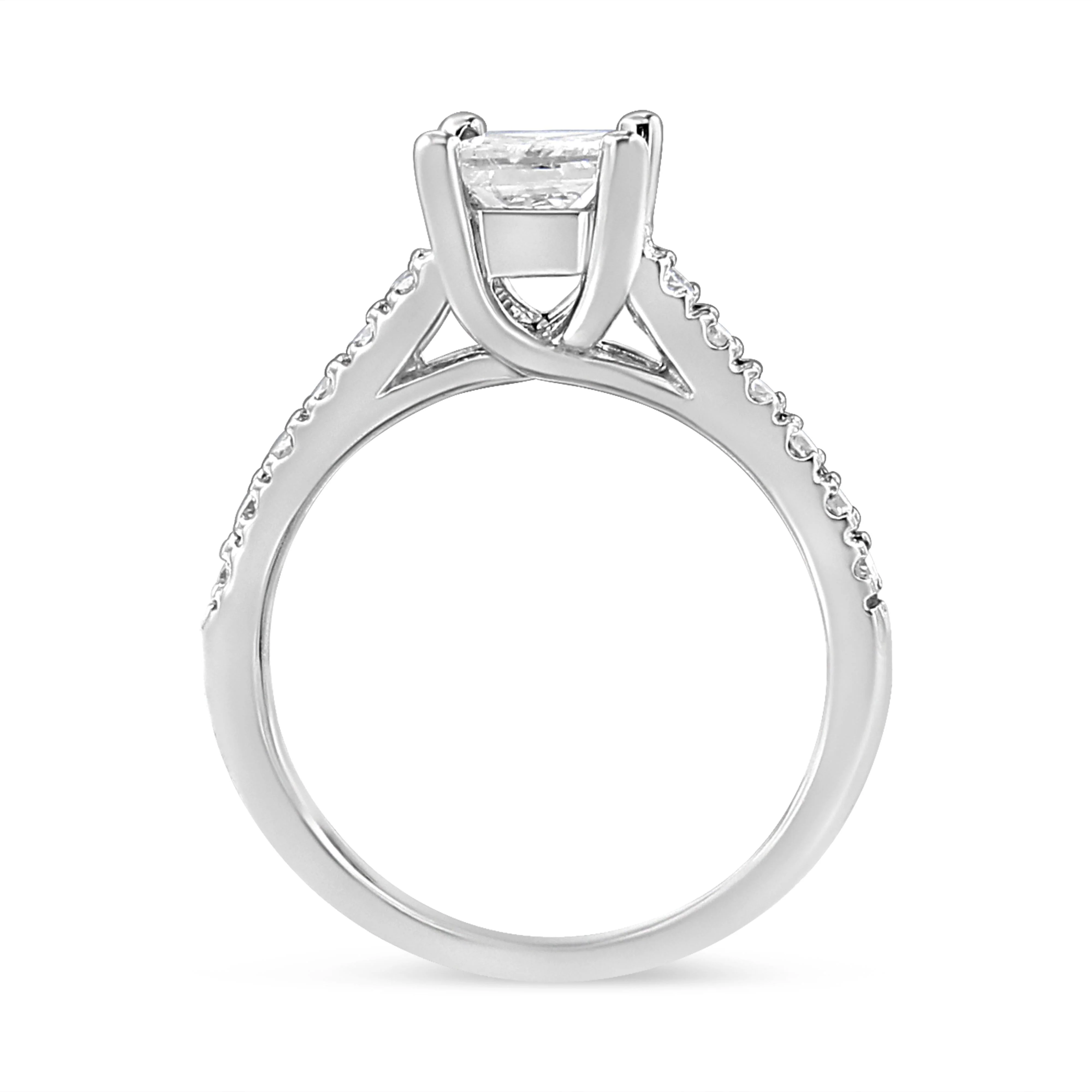 14K White Gold 1 1/5 Cttw 4-Prong Set Princess Diamond Classic Engagement Ring (I1-I2 Color, H-I Clarity) Ring Size 7 - Image 4