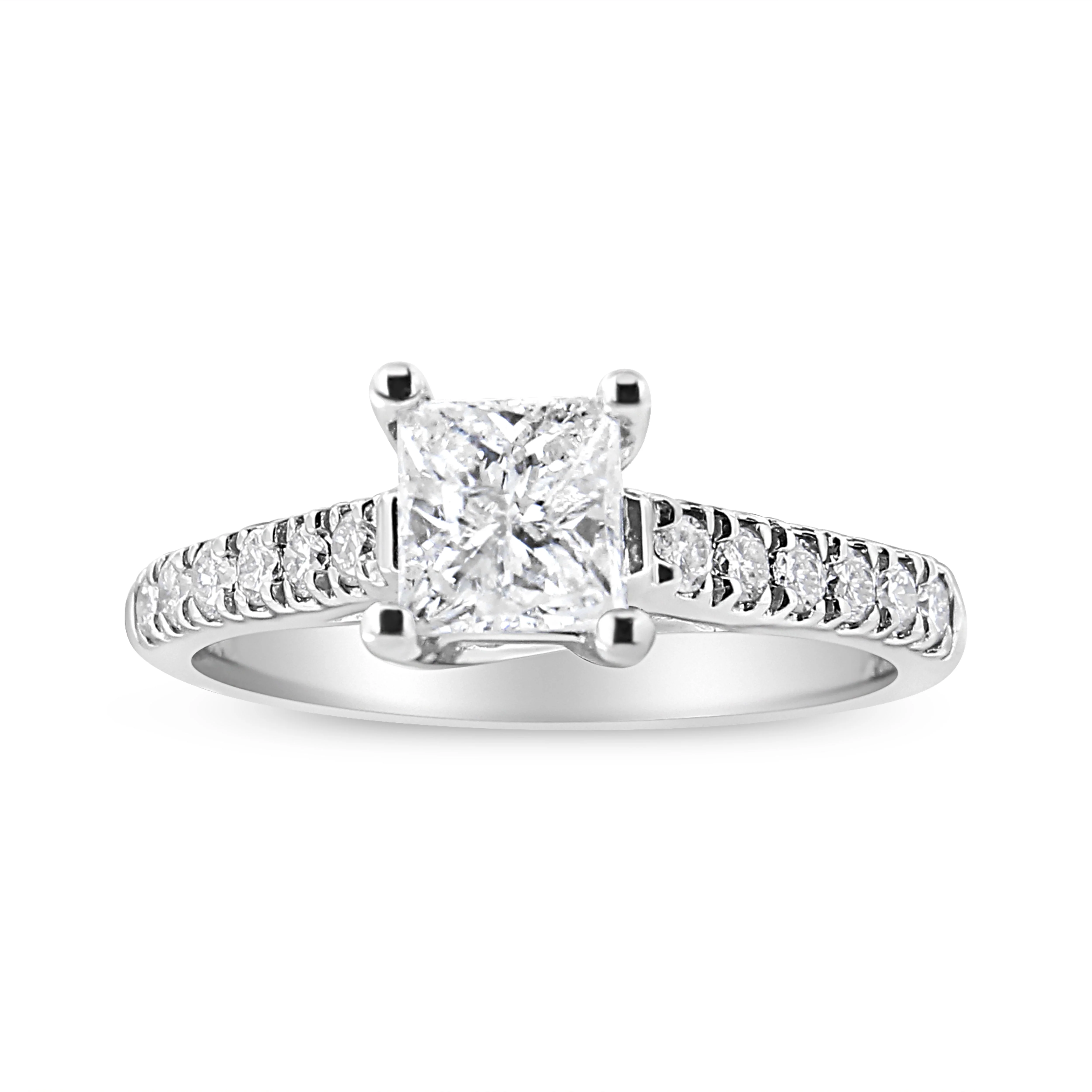 14K White Gold 1 1/5 Cttw 4-Prong Set Princess Diamond Classic Engagement Ring (I1-I2 Color, H-I Clarity) Ring Size 7 - Image 5