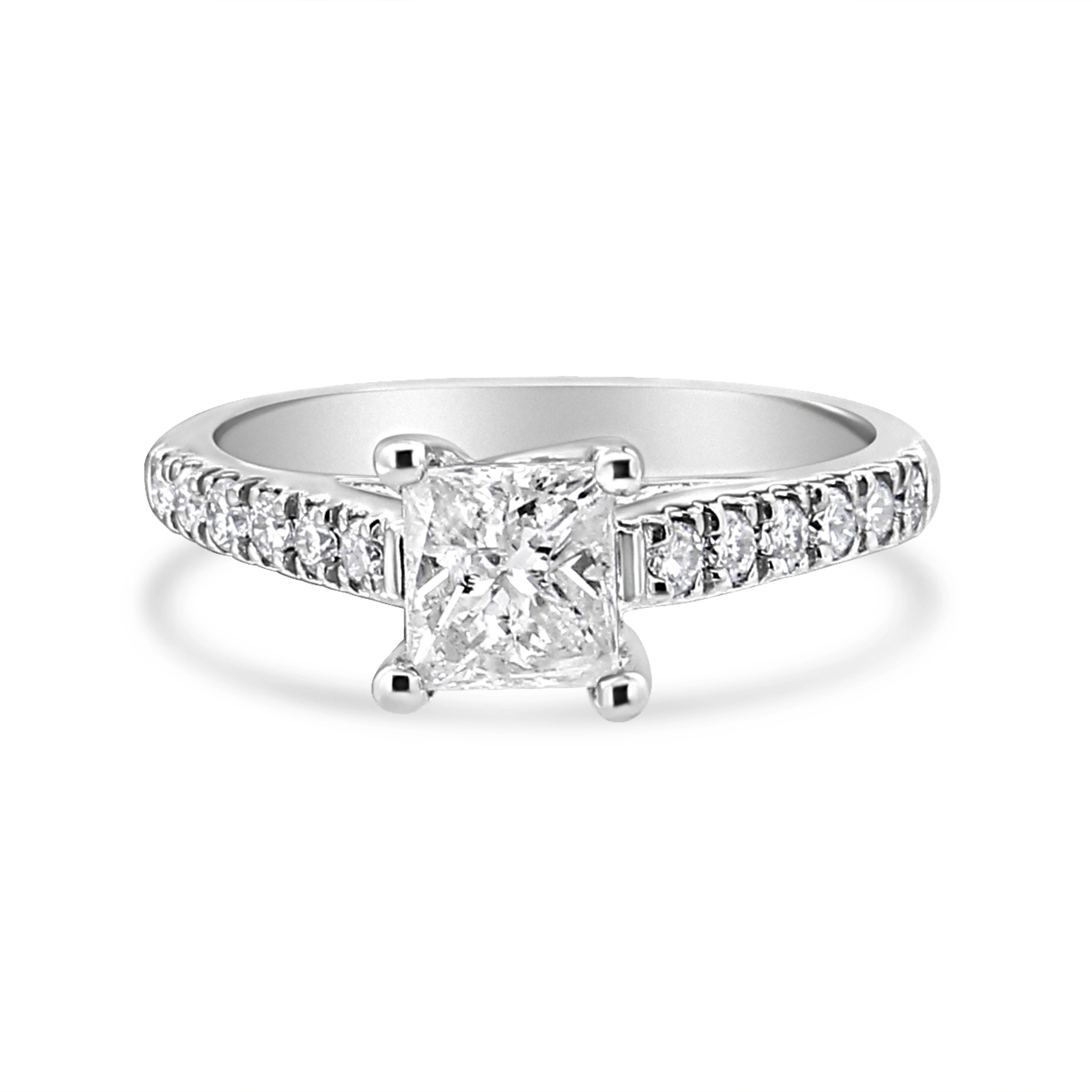 14K White Gold 1 1/5 Cttw 4-Prong Set Princess Diamond Classic Engagement Ring (I1-I2 Color, H-I Clarity) Ring Size 7 - Image 7
