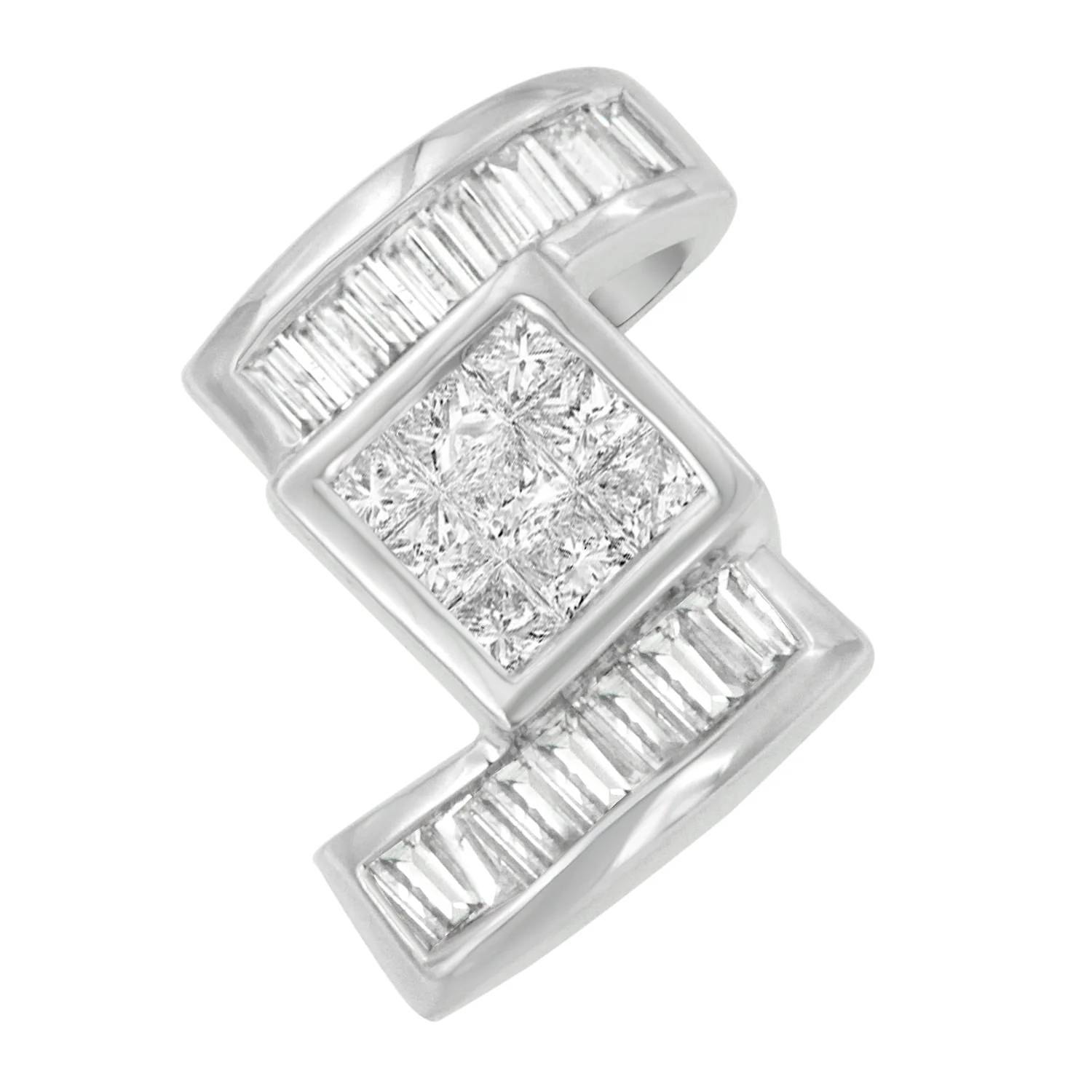 14K White Gold 1 2/5 cttw Princess and Baguette Cut Diamond Zig Zag Pendant Necklace (H-I, SI1-SI2) - Image 2