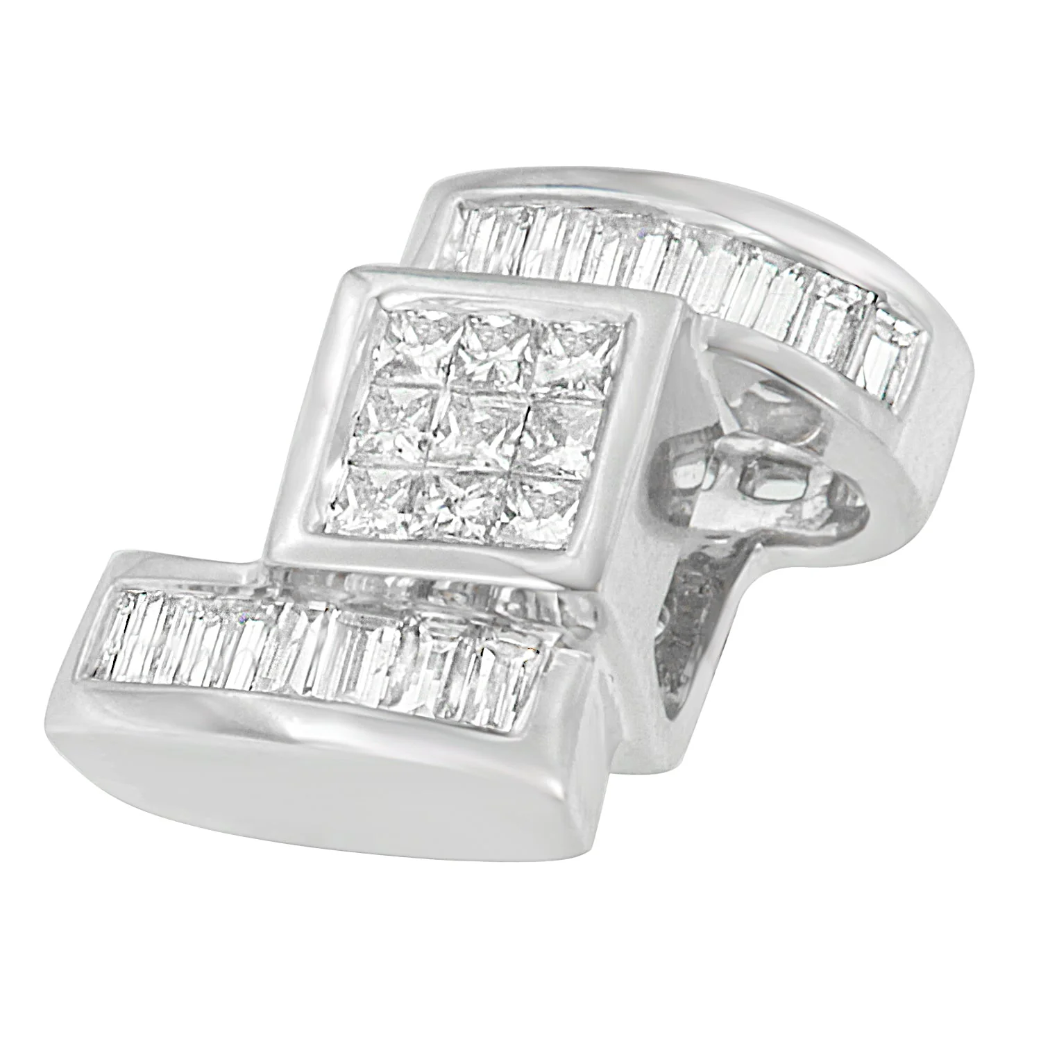 14K White Gold 1 2/5 cttw Princess and Baguette Cut Diamond Zig Zag Pendant Necklace (H-I, SI1-SI2) - Image 3