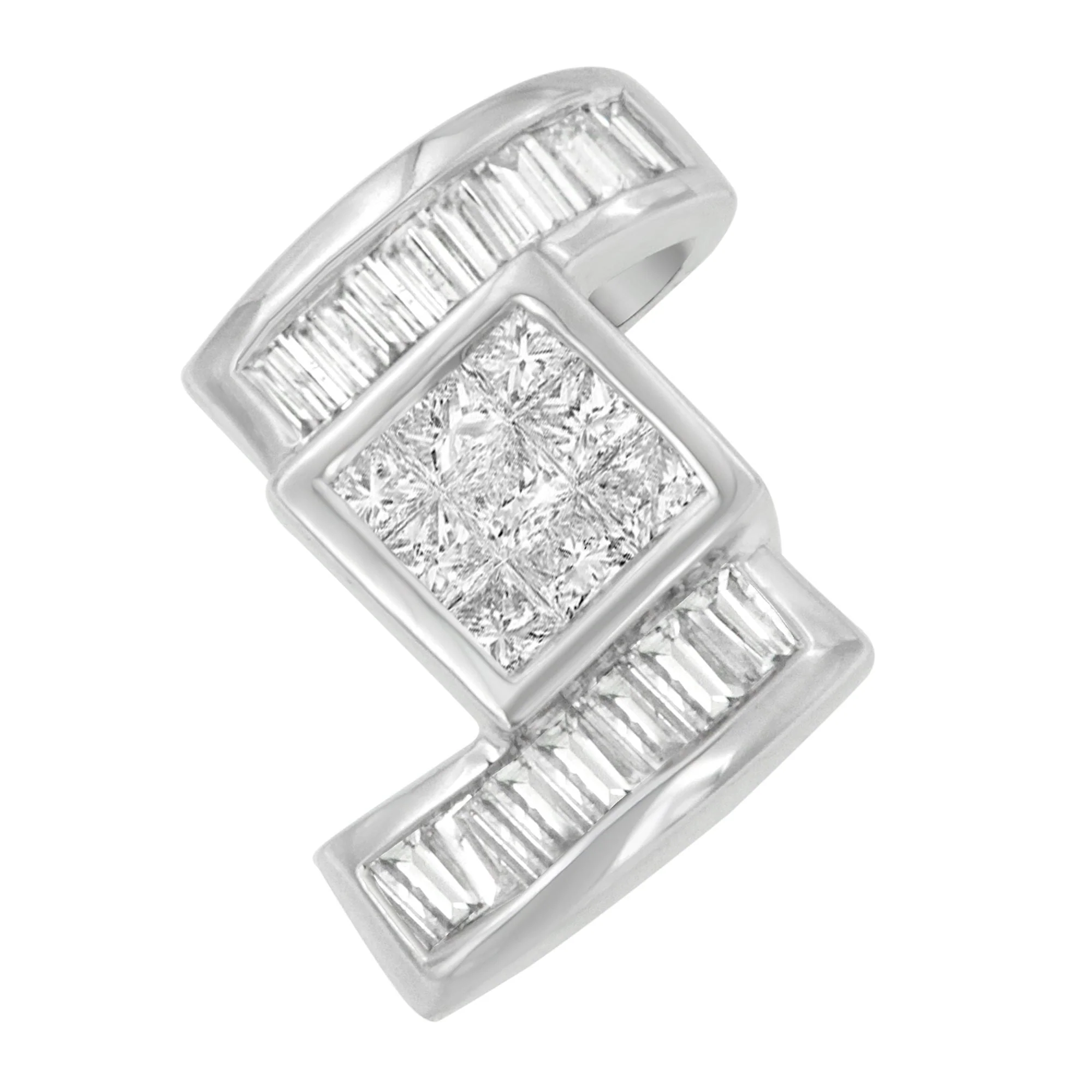 14K White Gold 1 2/5 cttw Princess and Baguette Cut Diamond Zig Zag Pendant Necklace (H-I, SI1-SI2) - Image 5