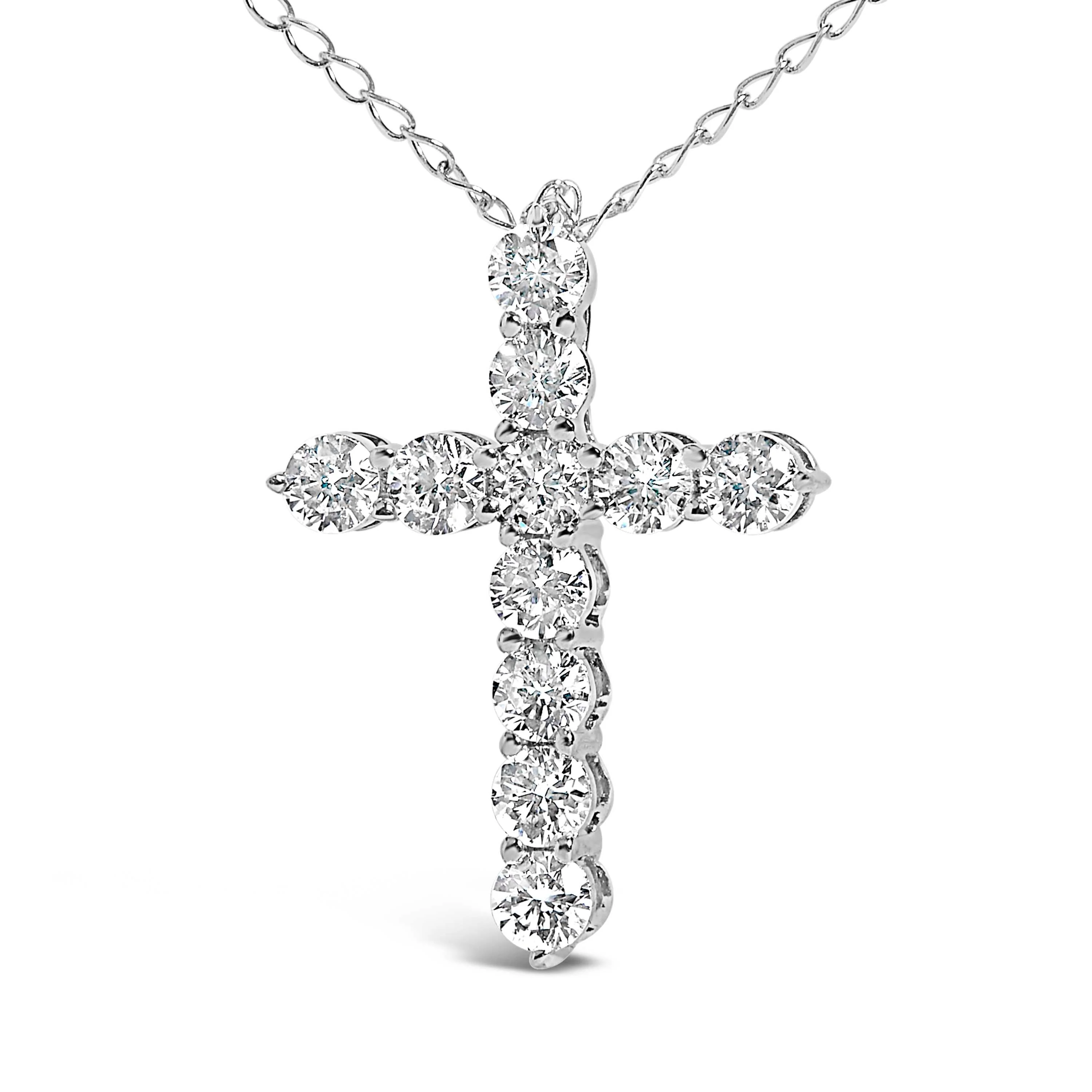 14K White Gold 1/2 Cttw Lab Grown Diamond 11 Stone Cross Pendant Necklace - Image 2