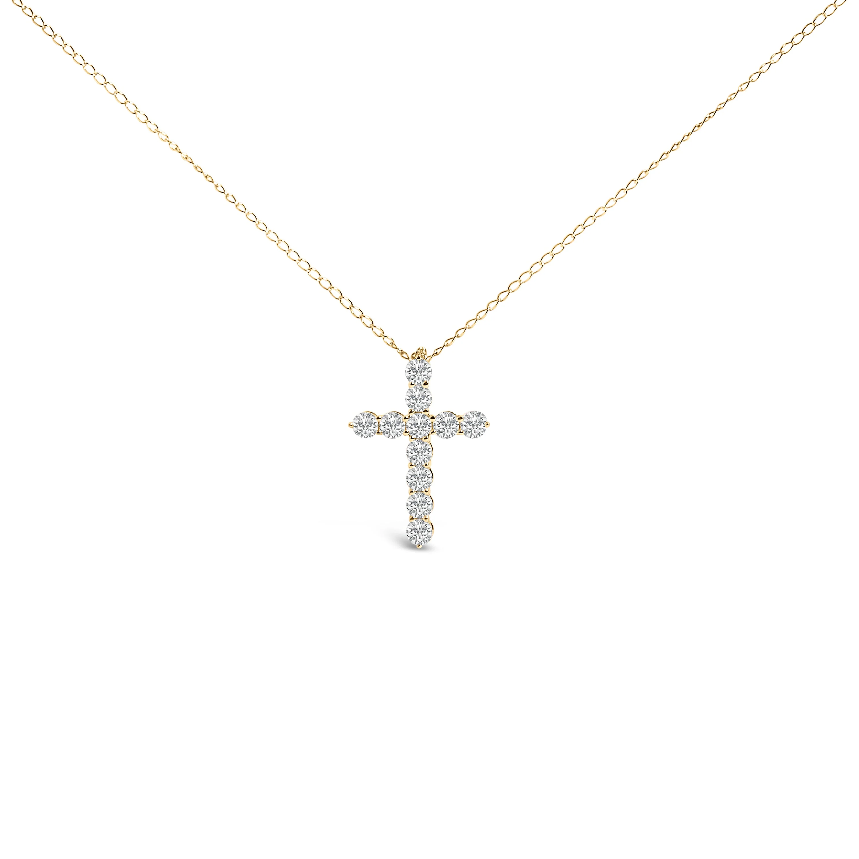 14K White Gold 1/2 Cttw Lab Grown Diamond 11 Stone Cross Pendant Necklace - Image 4