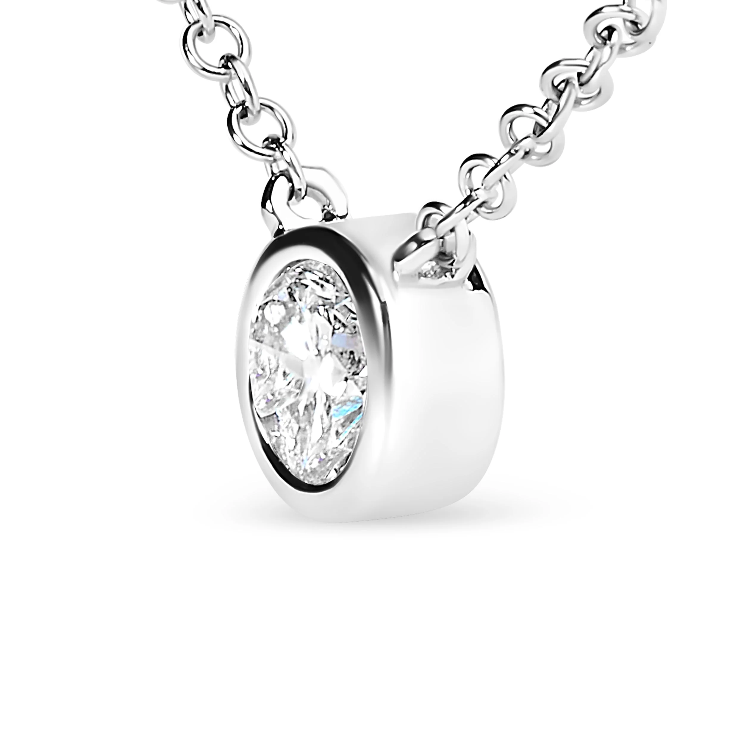 14K White Gold 1/2 Cttw Lab Grown Diamond Modern Bezel-Set Solitaire 16"-18" Pendant Necklace (F-G Color, VS2-SI1 Clarity) - Image 14