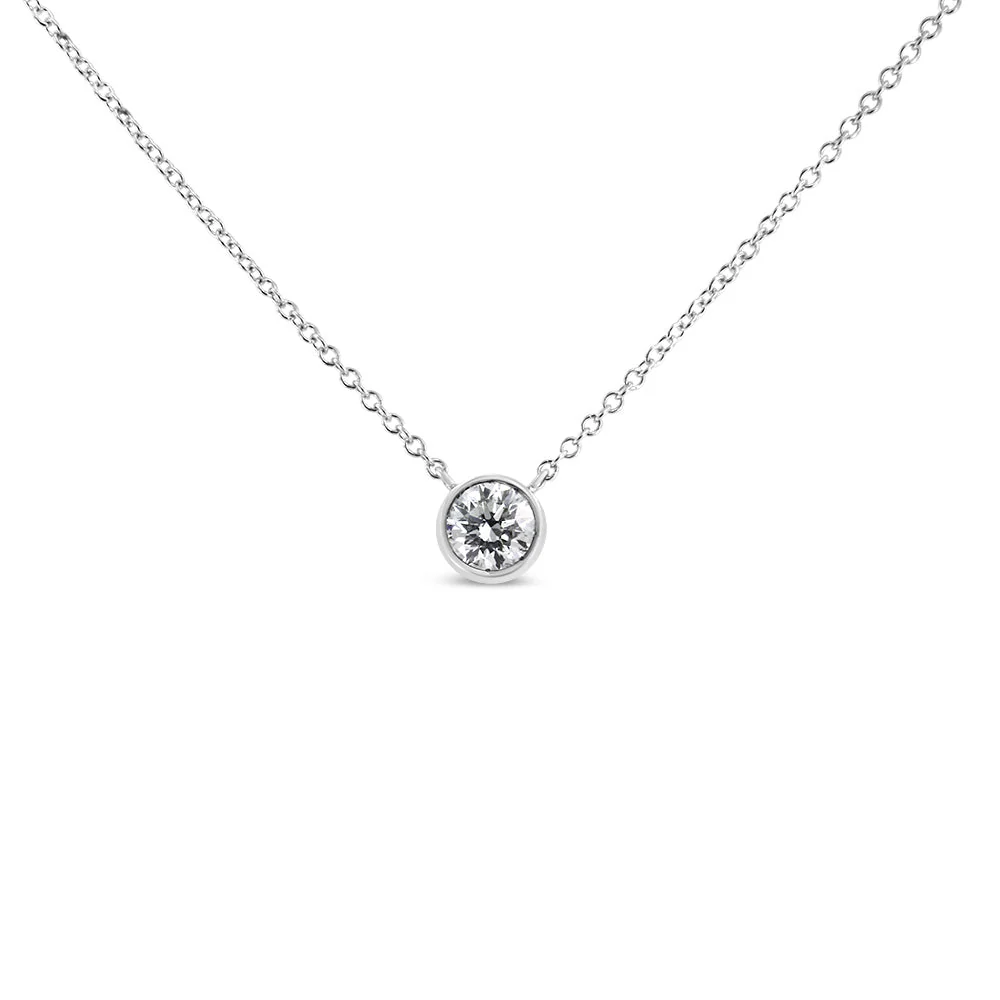14K White Gold 1/2 Cttw Lab Grown Diamond Modern Bezel-Set Solitaire 16"-18" Pendant Necklace (F-G Color, VS2-SI1 Clarity) - Image 2