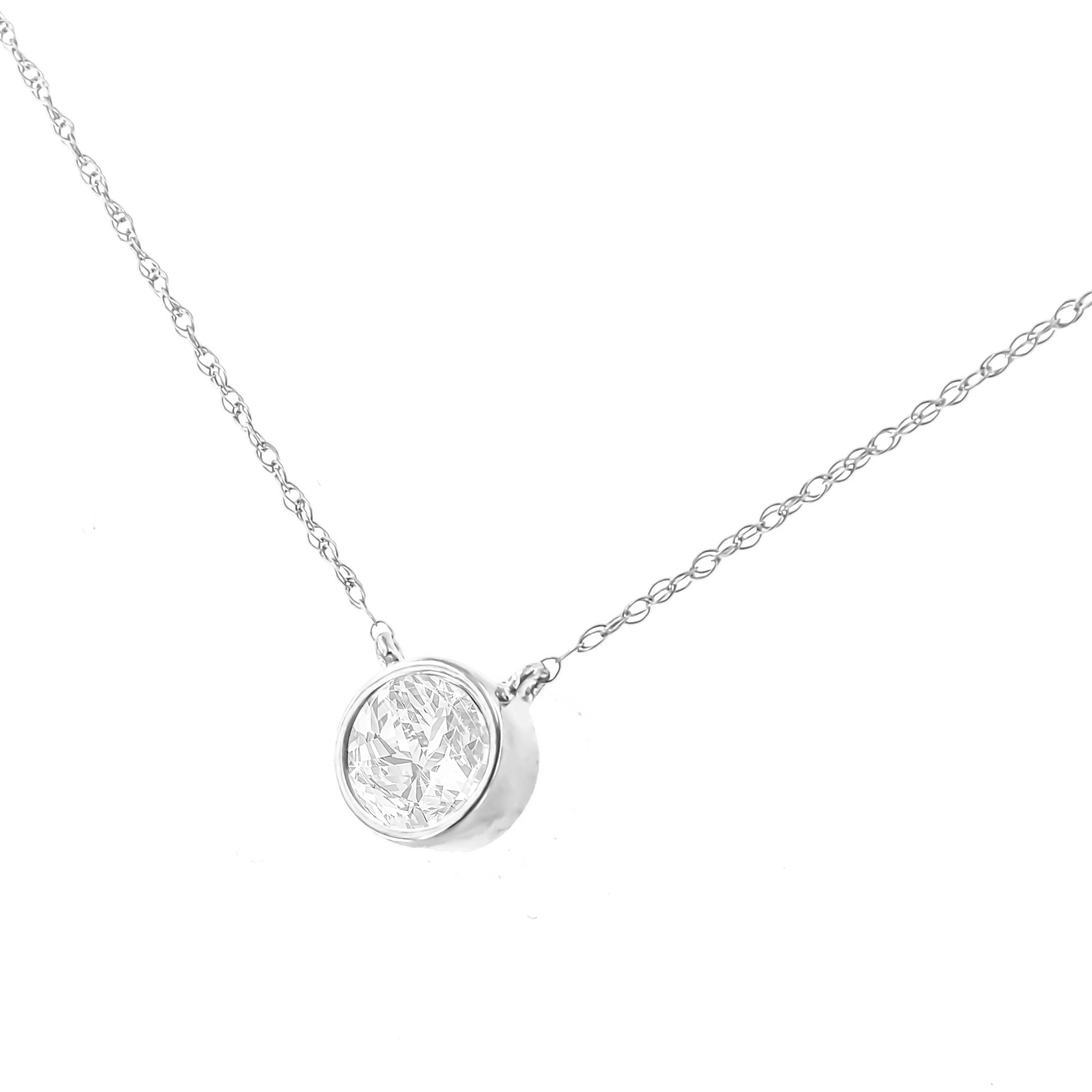 14K White Gold 1/2 Cttw Lab Grown Diamond Modern Bezel-Set Solitaire 16"-18" Pendant Necklace (F-G Color, VS2-SI1 Clarity) - Image 3