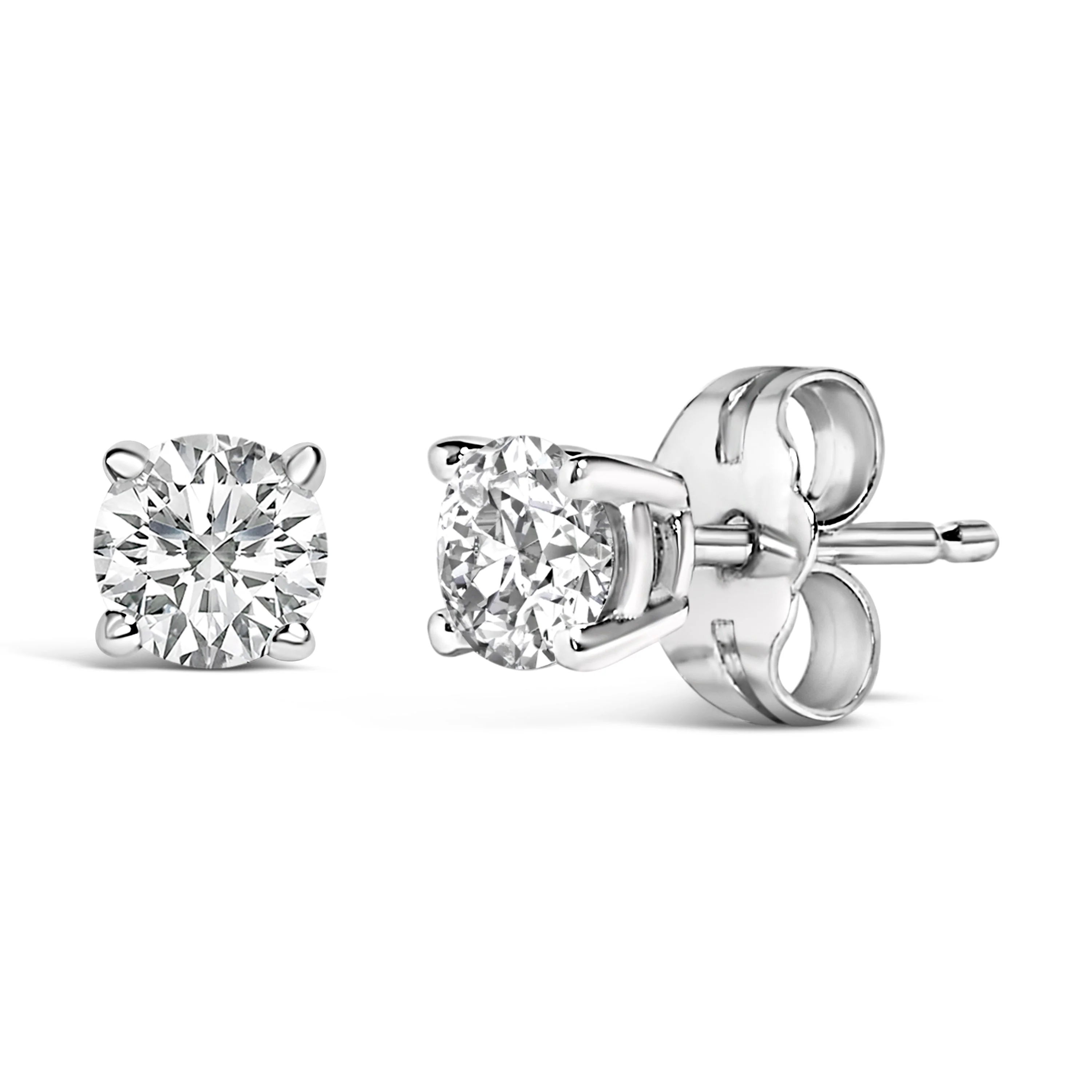 14K White Gold 1/2 Cttw Lab Grown Diamond Solitaire Stud Earrings - Image 2