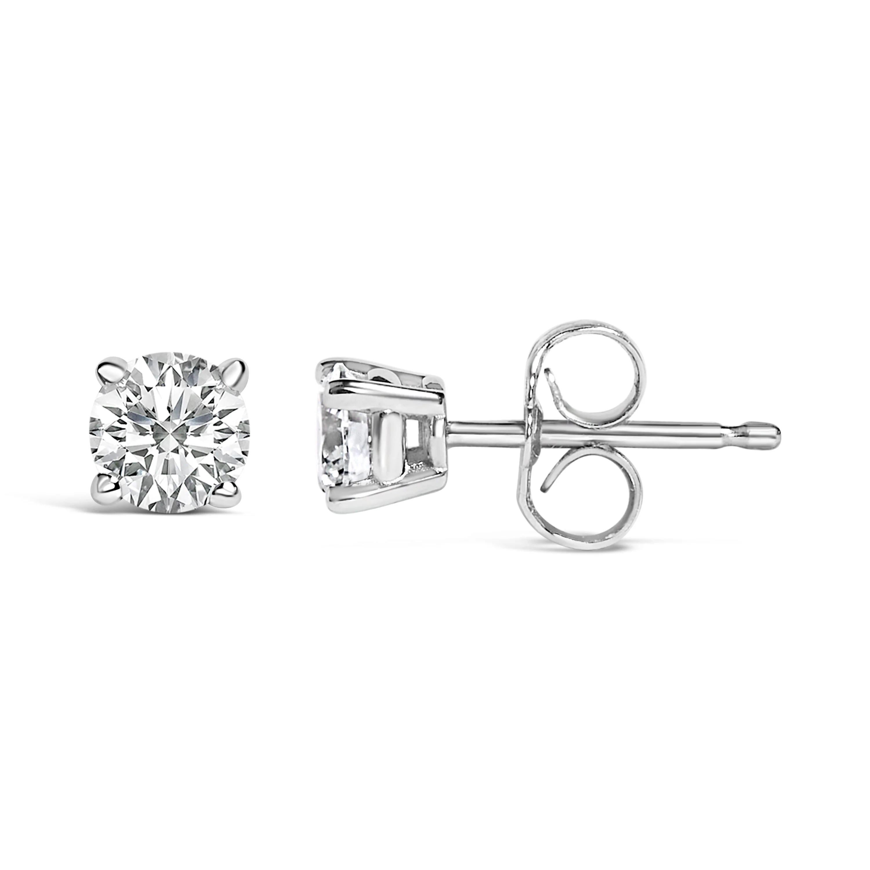 14K White Gold 1/2 Cttw Lab Grown Diamond Solitaire Stud Earrings - Image 3