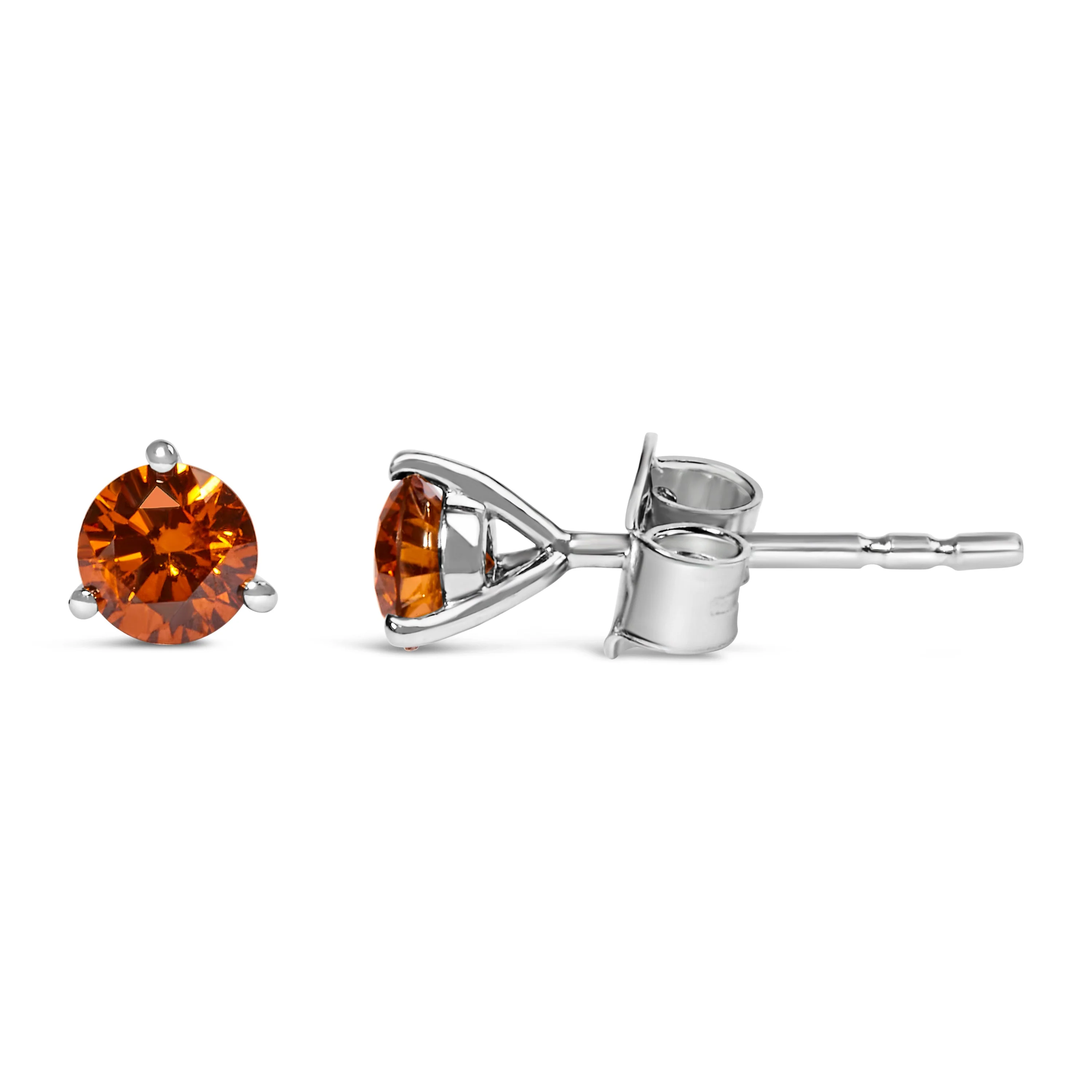 14K White Gold 1/2 Cttw Lab-Grown Round Brilliant-Cut Orange Diamond Classic 3-Prong Martini set Stud Earrings (Orange Color, VS1-VS2 Clarity) - Image 3