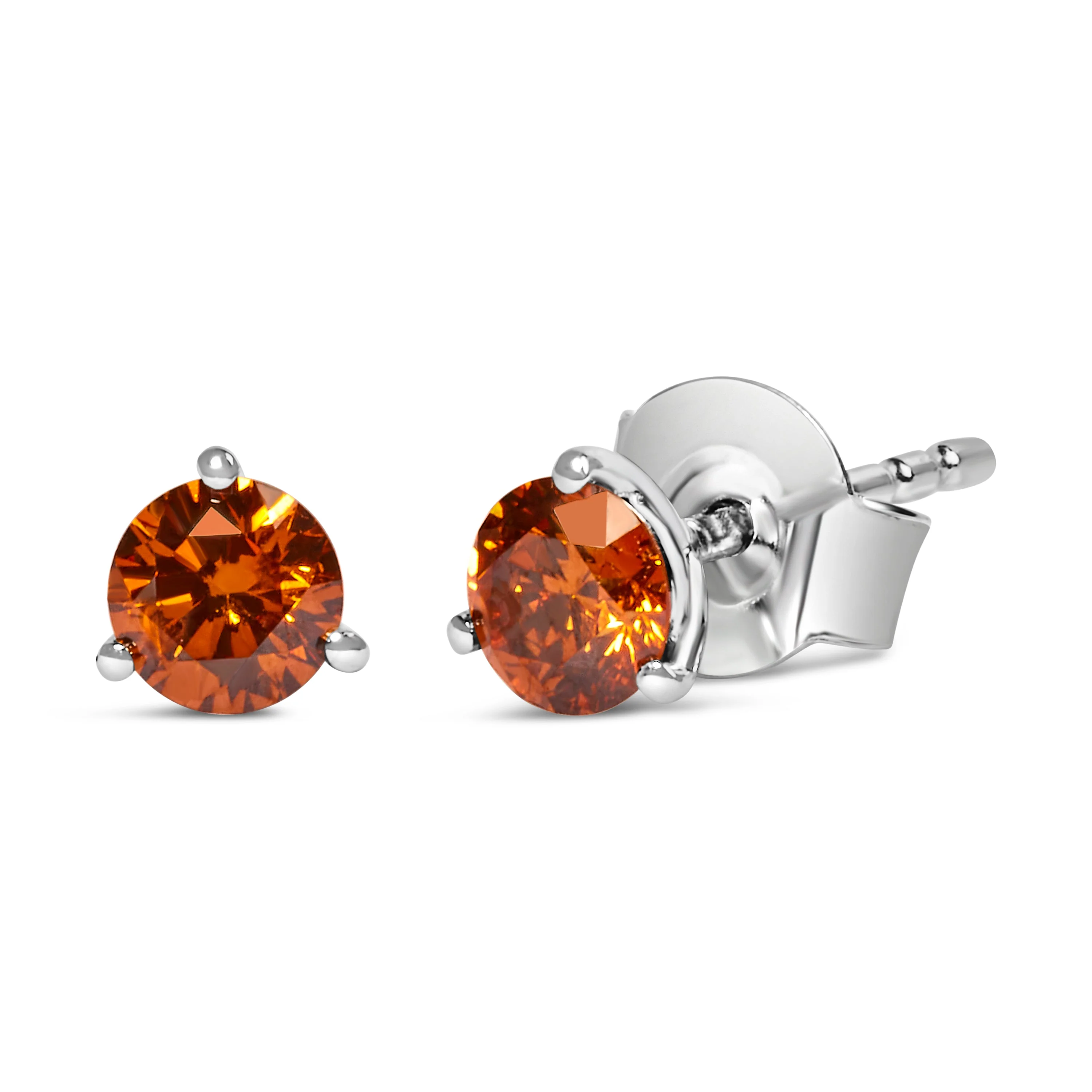 14K White Gold 1/2 Cttw Lab-Grown Round Brilliant-Cut Orange Diamond Classic 3-Prong Martini set Stud Earrings (Orange Color, VS1-VS2 Clarity) - Image 5