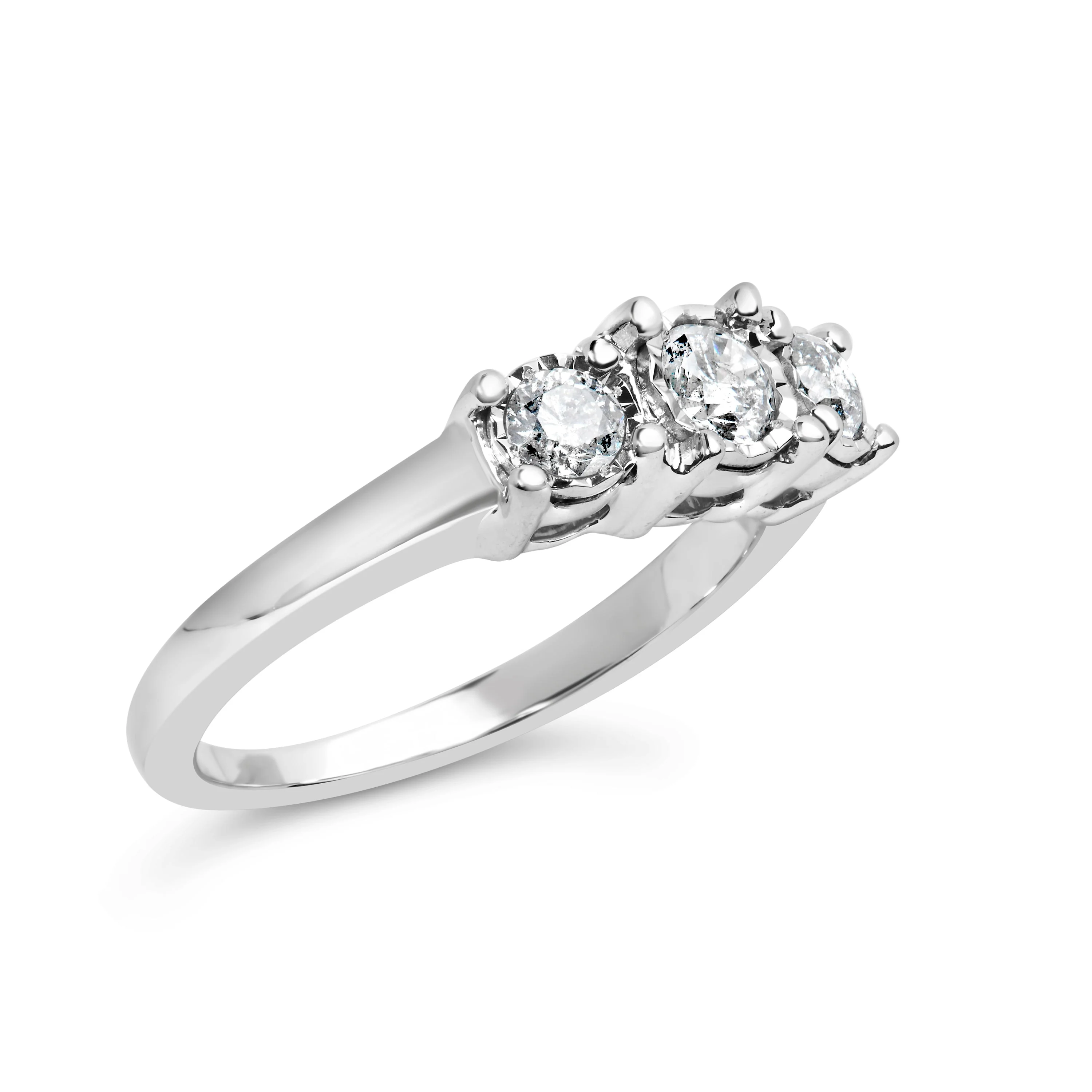 14K White Gold 1/2 Cttw Miracle Set Round Lab Grown Diamond Three Stone Illusion Plate Ring (F-G Color, VS1-VS2 Clarity) - Ring Size 7 - Image 3