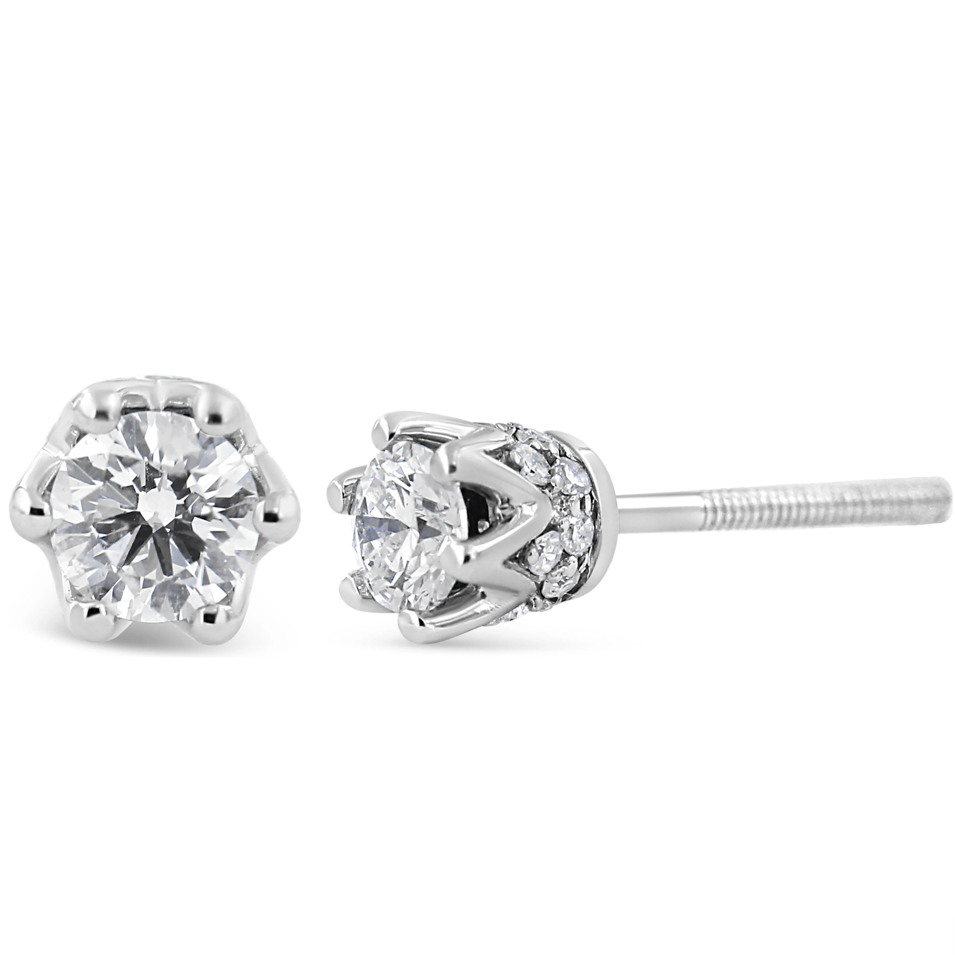 14K White Gold 1/2 Cttw Round Diamond Crown Stud Earring (I-J Color, I1-I2 Clarity) - Image 3