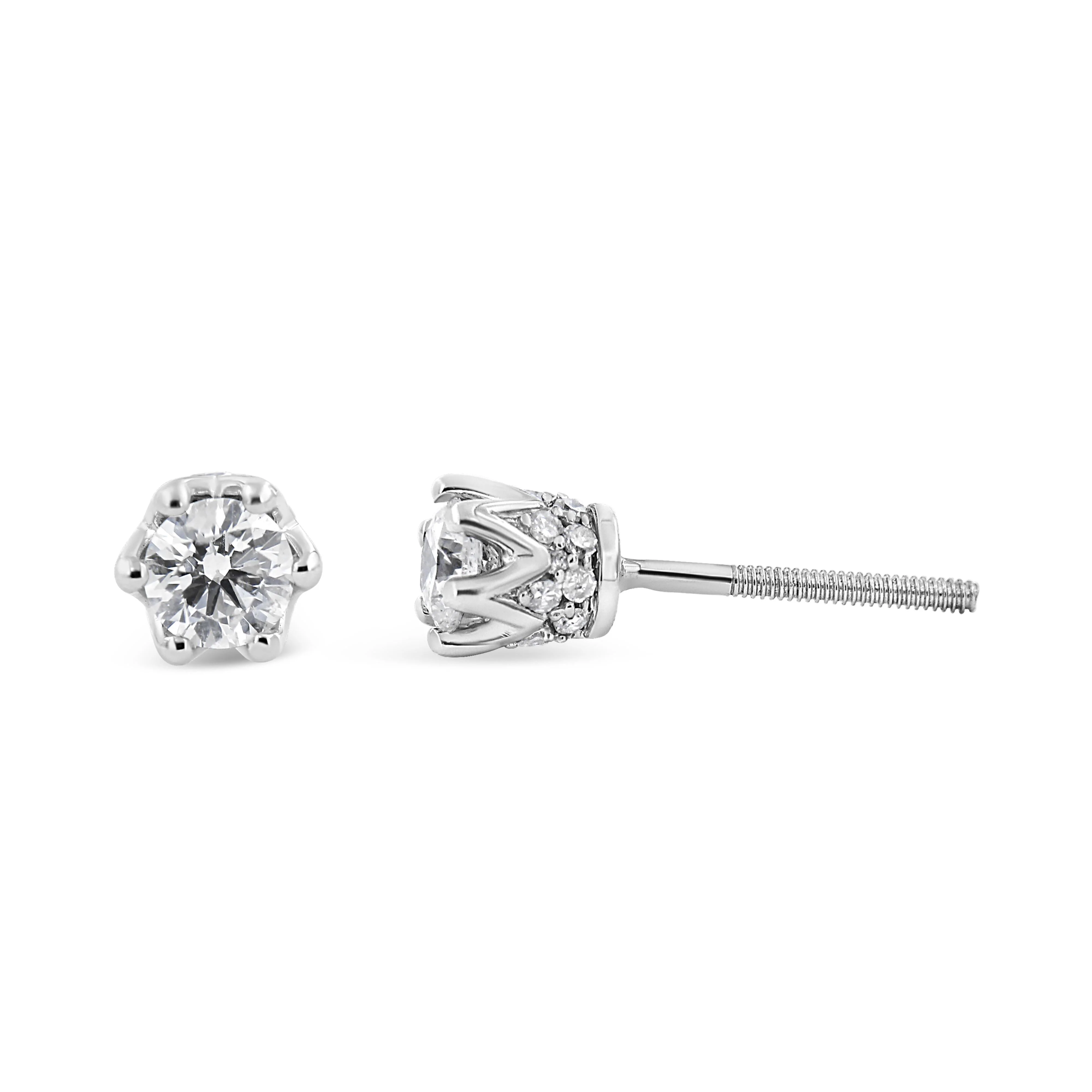 14K White Gold 1/2 Cttw Round Diamond Crown Stud Earring (I-J Color, I1-I2 Clarity) - Image 4