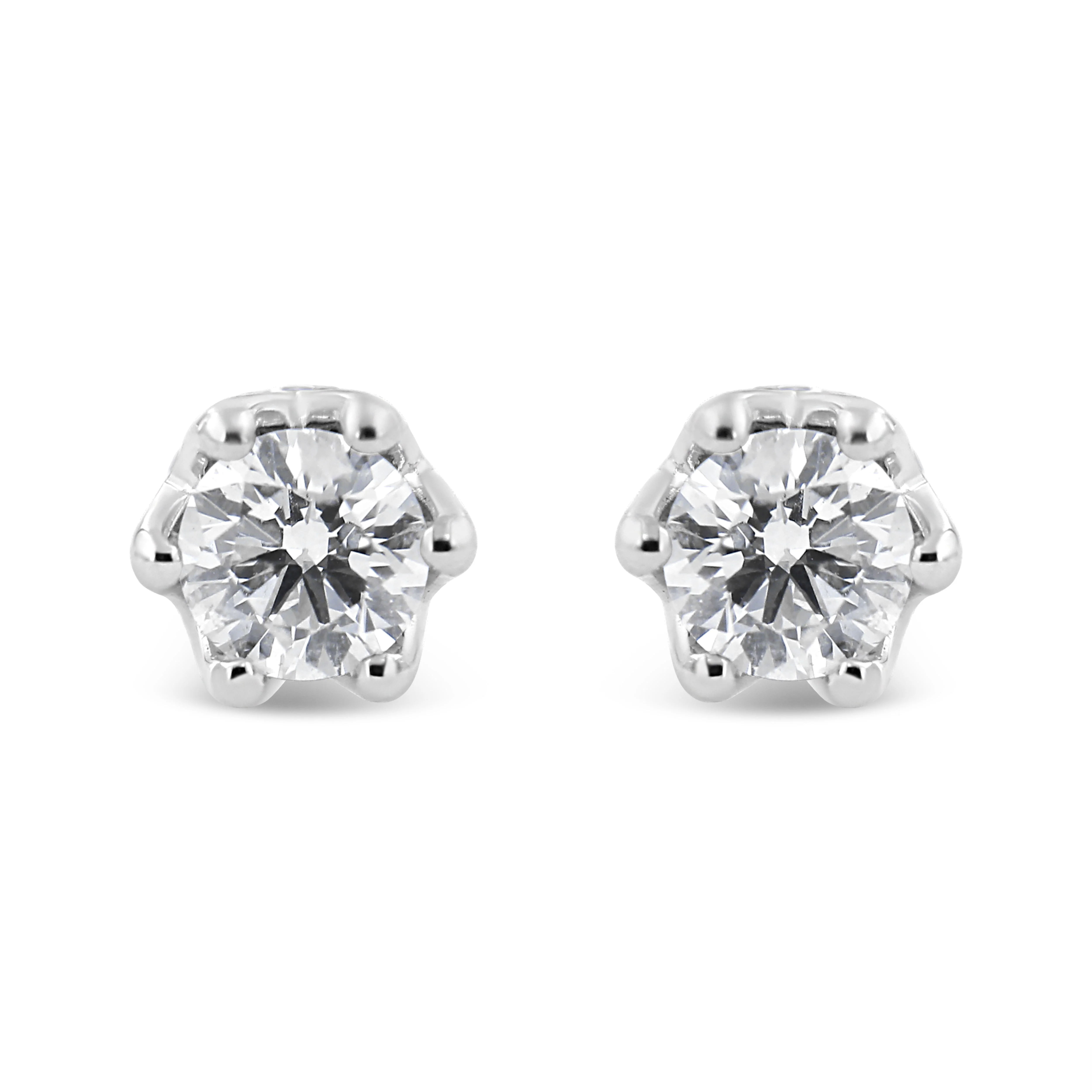14K White Gold 1/2 Cttw Round Diamond Crown Stud Earring (I-J Color, I1-I2 Clarity) - Image 6