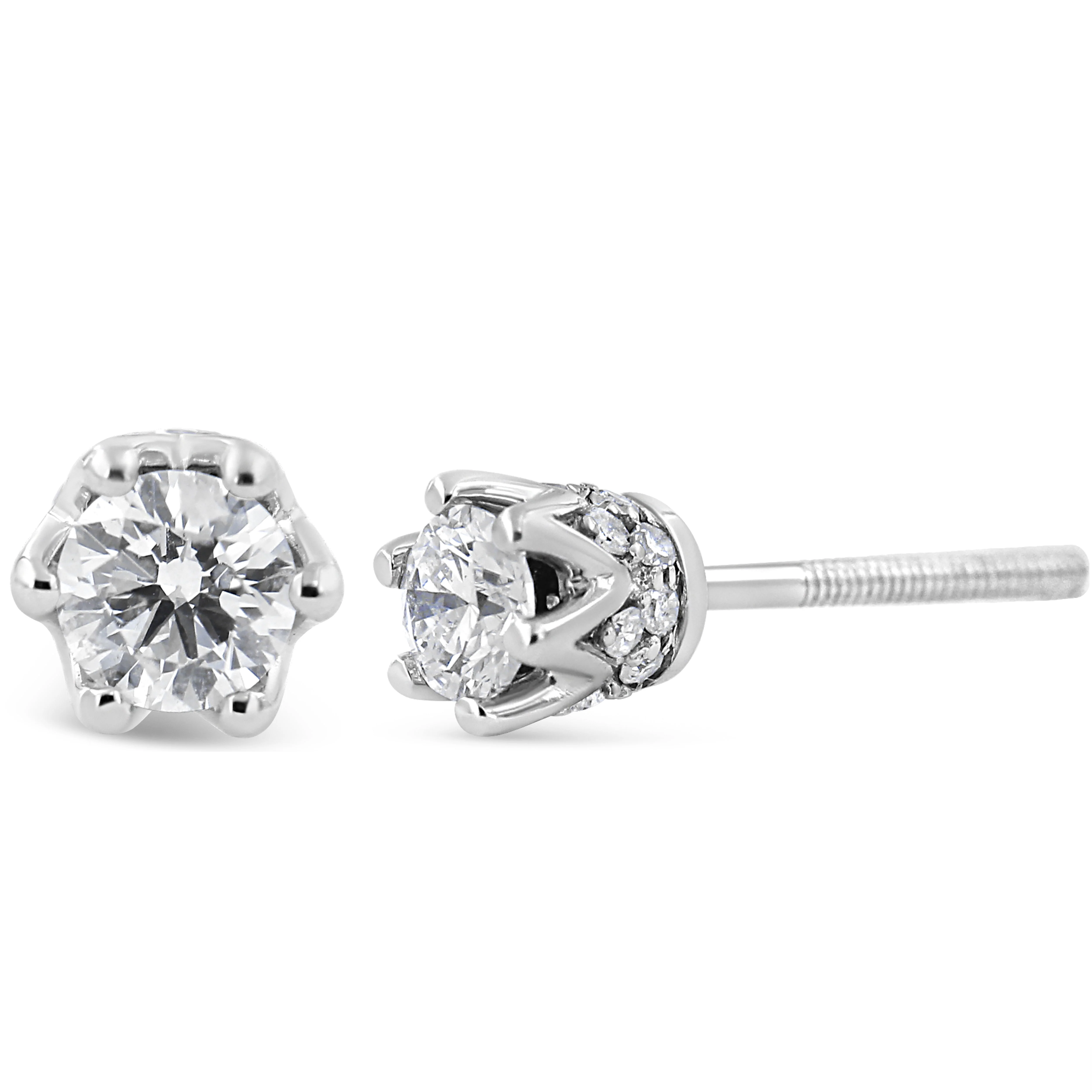 14K White Gold 1/2 Cttw Round Diamond Crown Stud Earring (I-J Color, I1-I2 Clarity) - Image 7