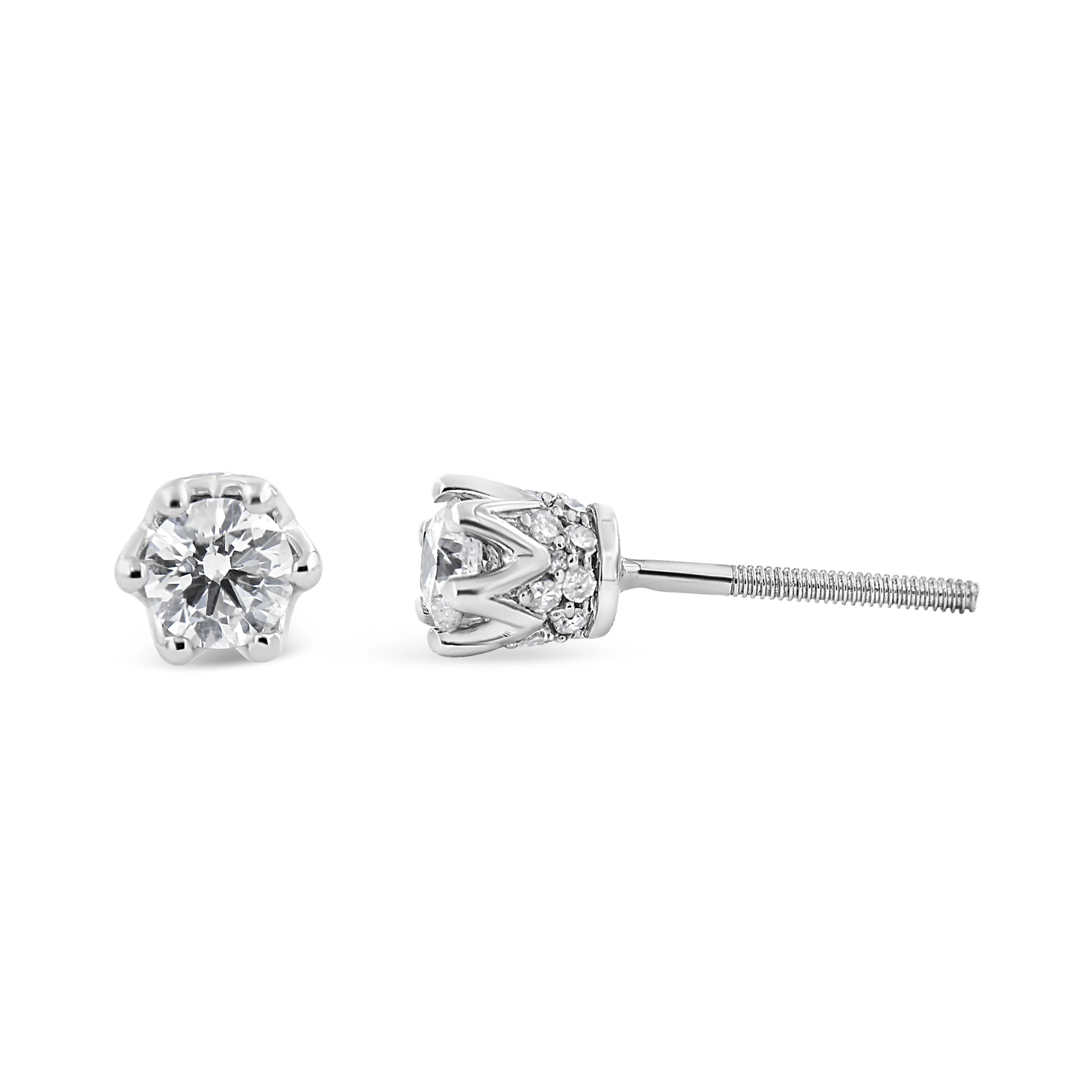 14K White Gold 1/2 Cttw Round Diamond Crown Stud Earring (I-J Color, I1-I2 Clarity) - Image 8