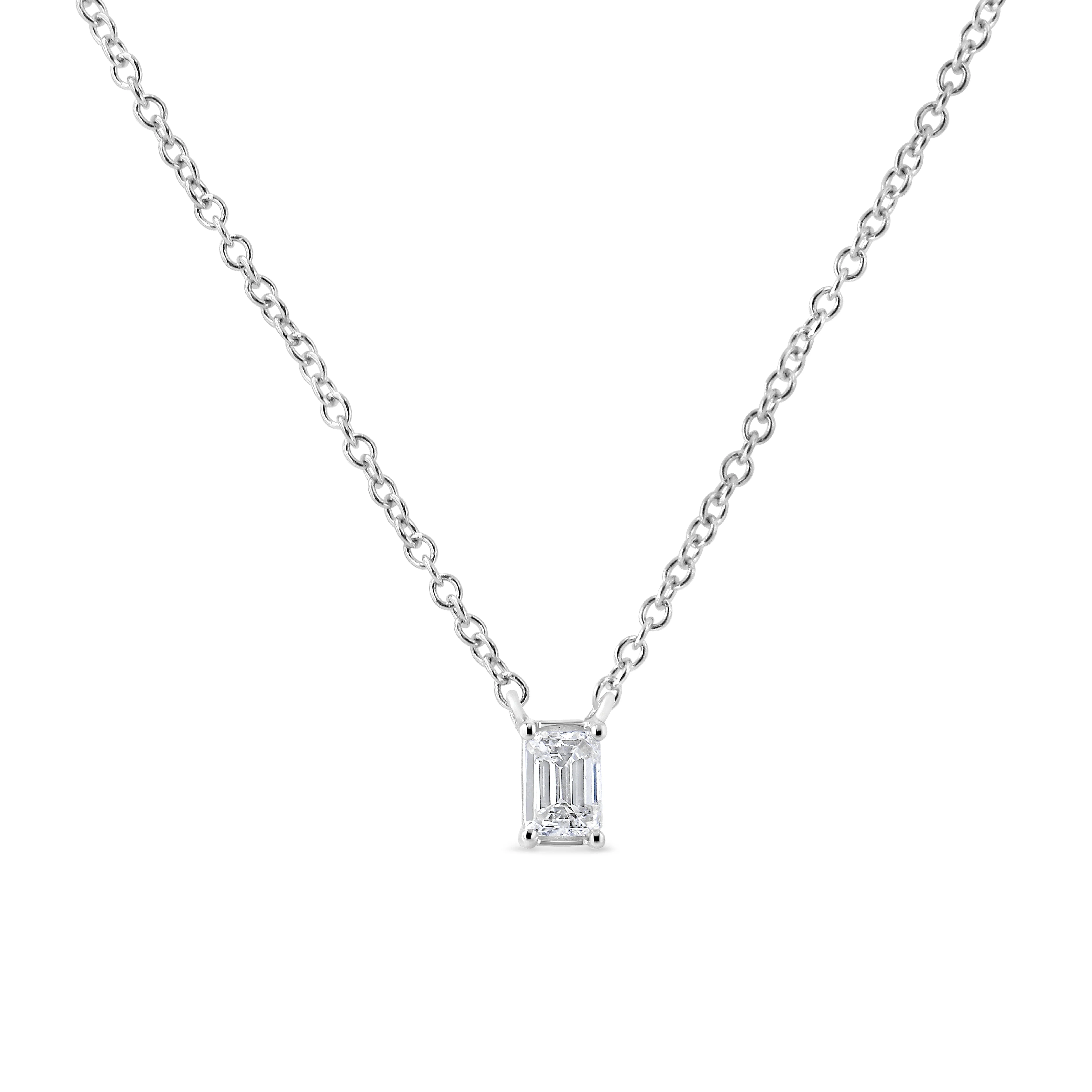 14K White Gold 1/3 Cttw Emerald Shape Solitaire Diamond 18" Pendant Necklace (G-H Color, VS2-SI1 Clarity) - Image 5