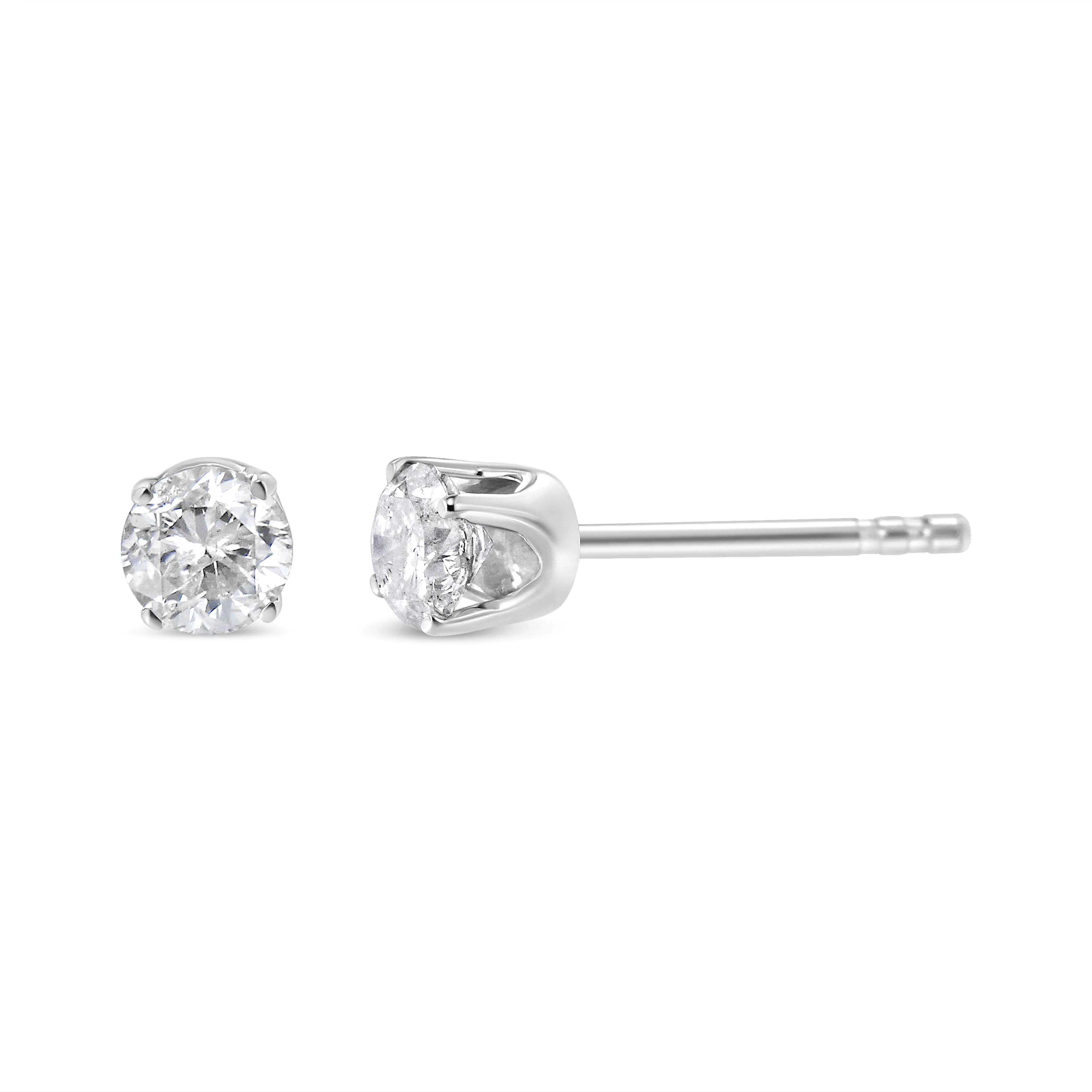 14K White Gold 1/3 Cttw Round Brilliant-Cut Near Colorless Diamond Classic 4-Prong Stud Earrings (J-K Color, I1-I2 Clarity) - Image 3