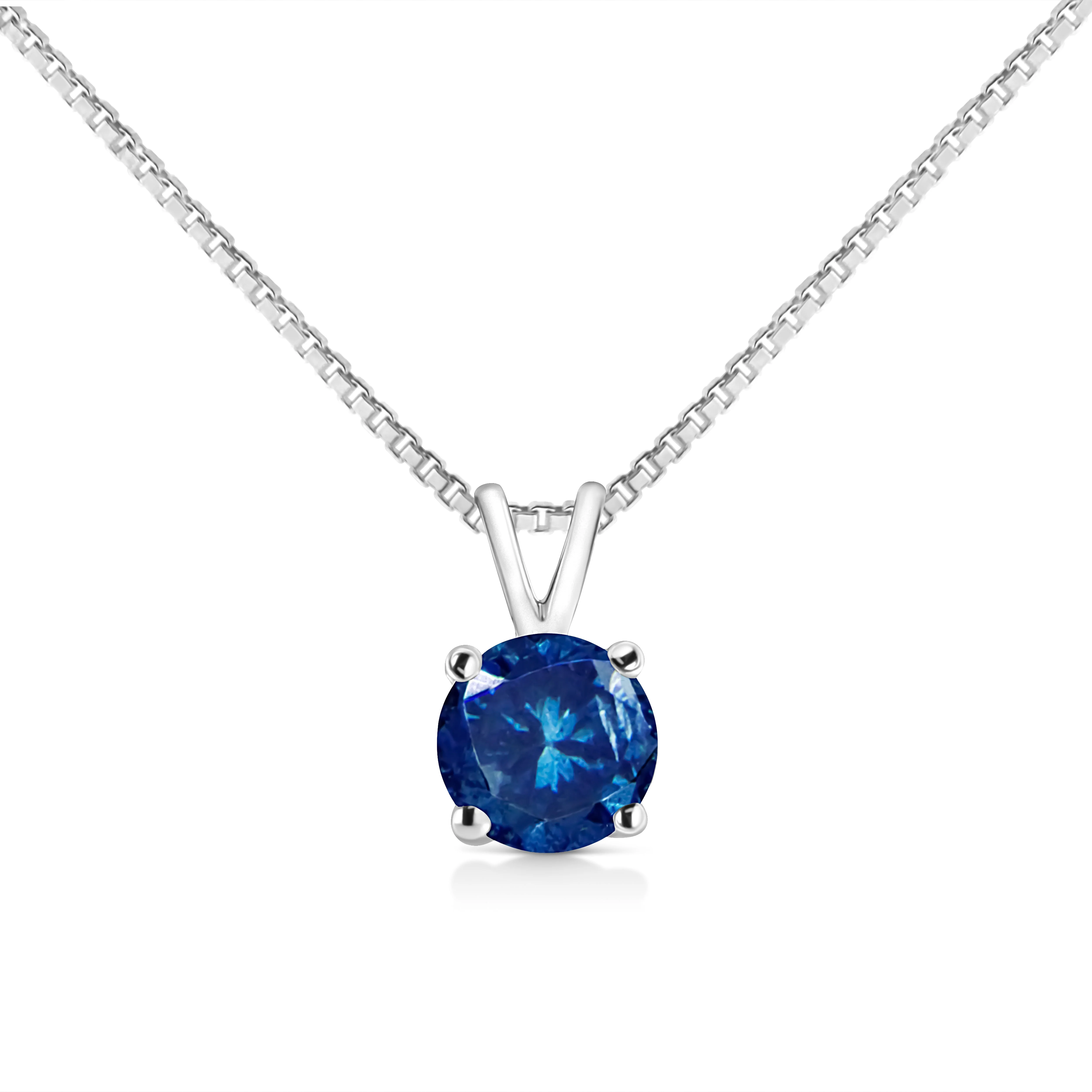 14K White Gold 1/4 Cttw Round Brilliant Cut Lab Grown Blue Diamond 4-Prong Solitaire Pendant Necklace (Blue Color, VVS2-VS1 Clarity) - 18"