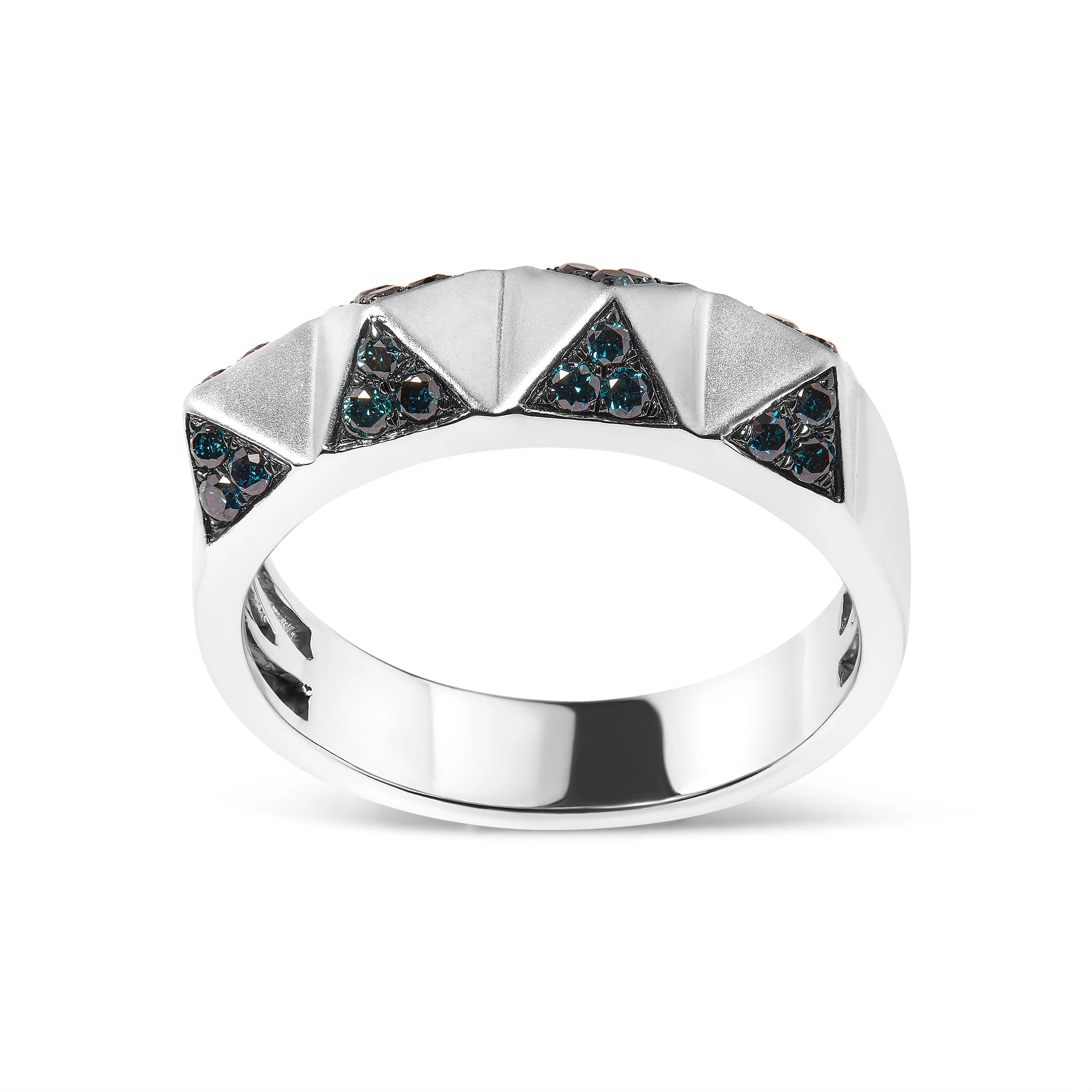 14K White Gold 1/4 Cttw Treated Blue Diamond Pyramid Band Ring (Blue Color, SI1-SI2 Clarity)- Size 7 - Image 5
