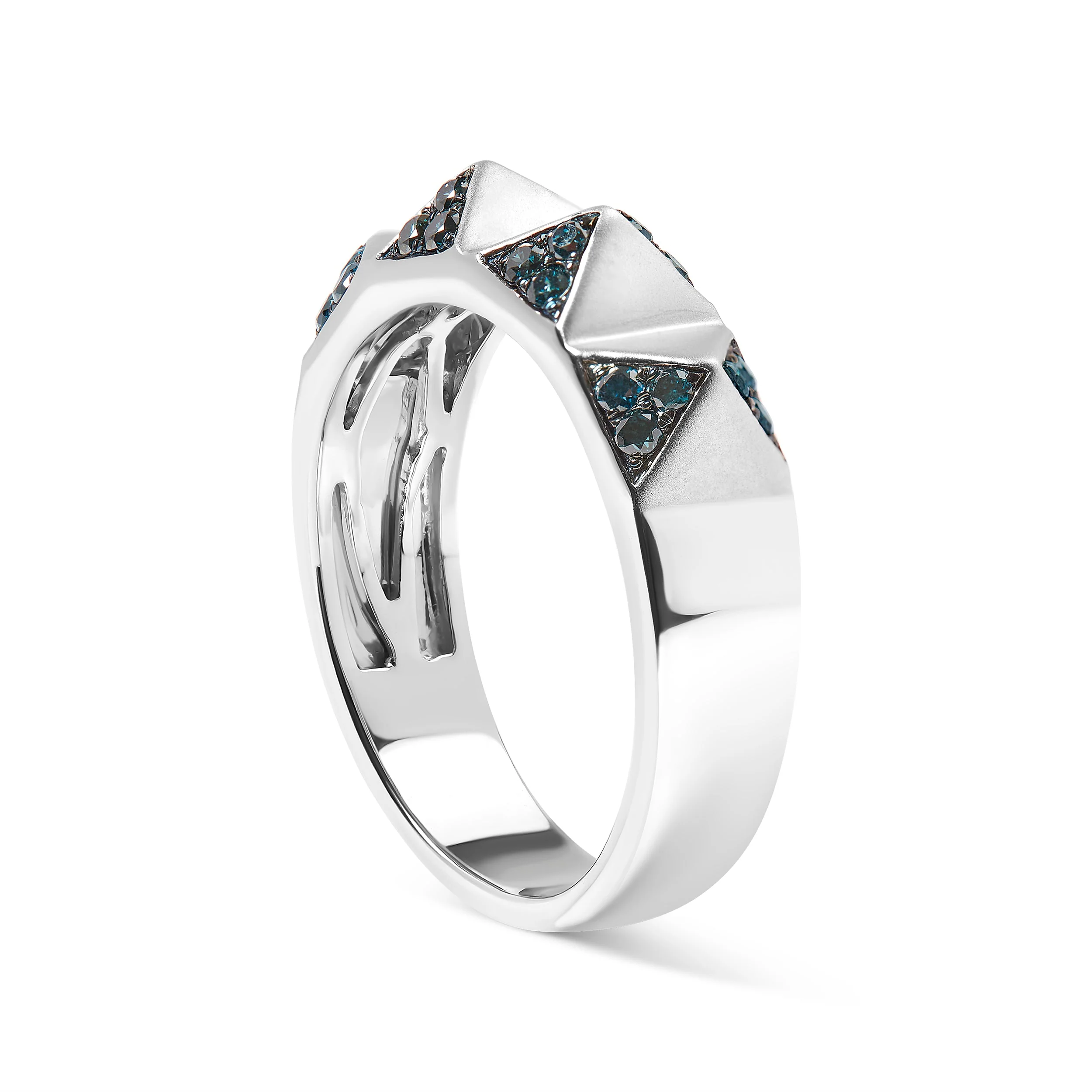 14K White Gold 1/4 Cttw Treated Blue Diamond Pyramid Band Ring (Blue Color, SI1-SI2 Clarity)- Size 7 - Image 7