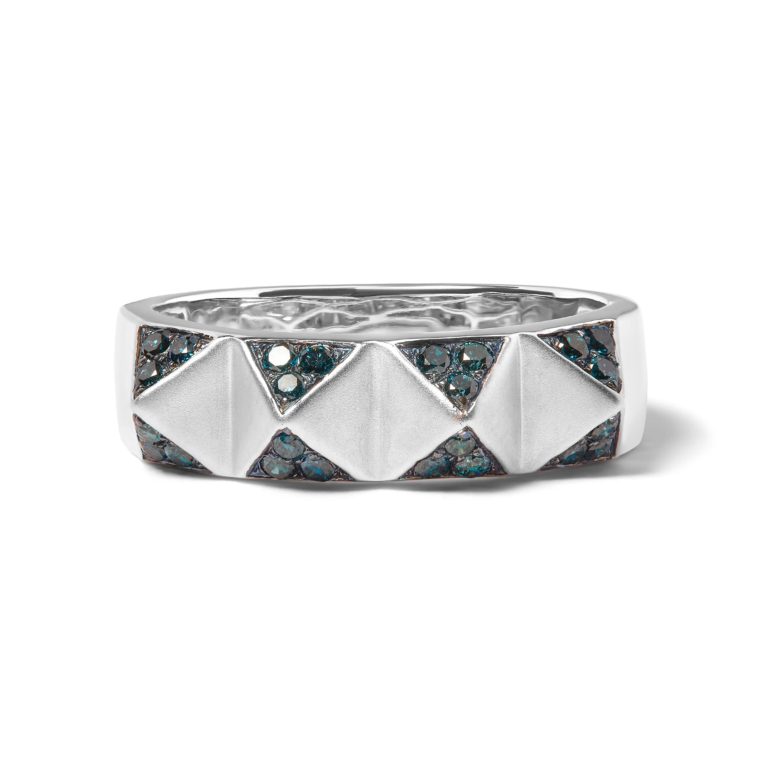 14K White Gold 1/4 Cttw Treated Blue Diamond Pyramid Band Ring (Blue Color, SI1-SI2 Clarity)- Size 7 - Image 8