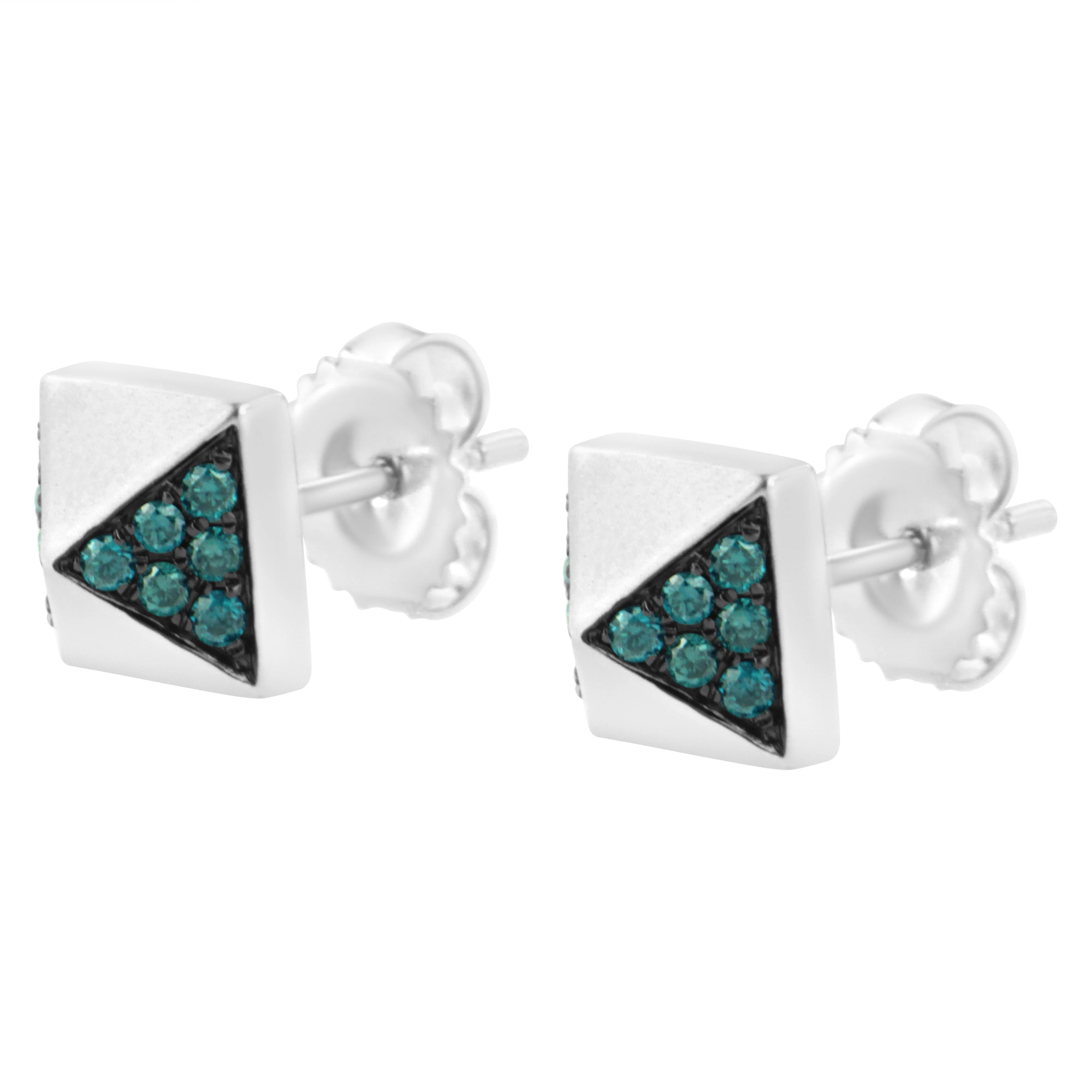 14K White Gold 1/4 Cttw Treated Blue Diamond Pyramid Stud Earring (Blue Color, SI1-SI2 Clarity) - Image 4