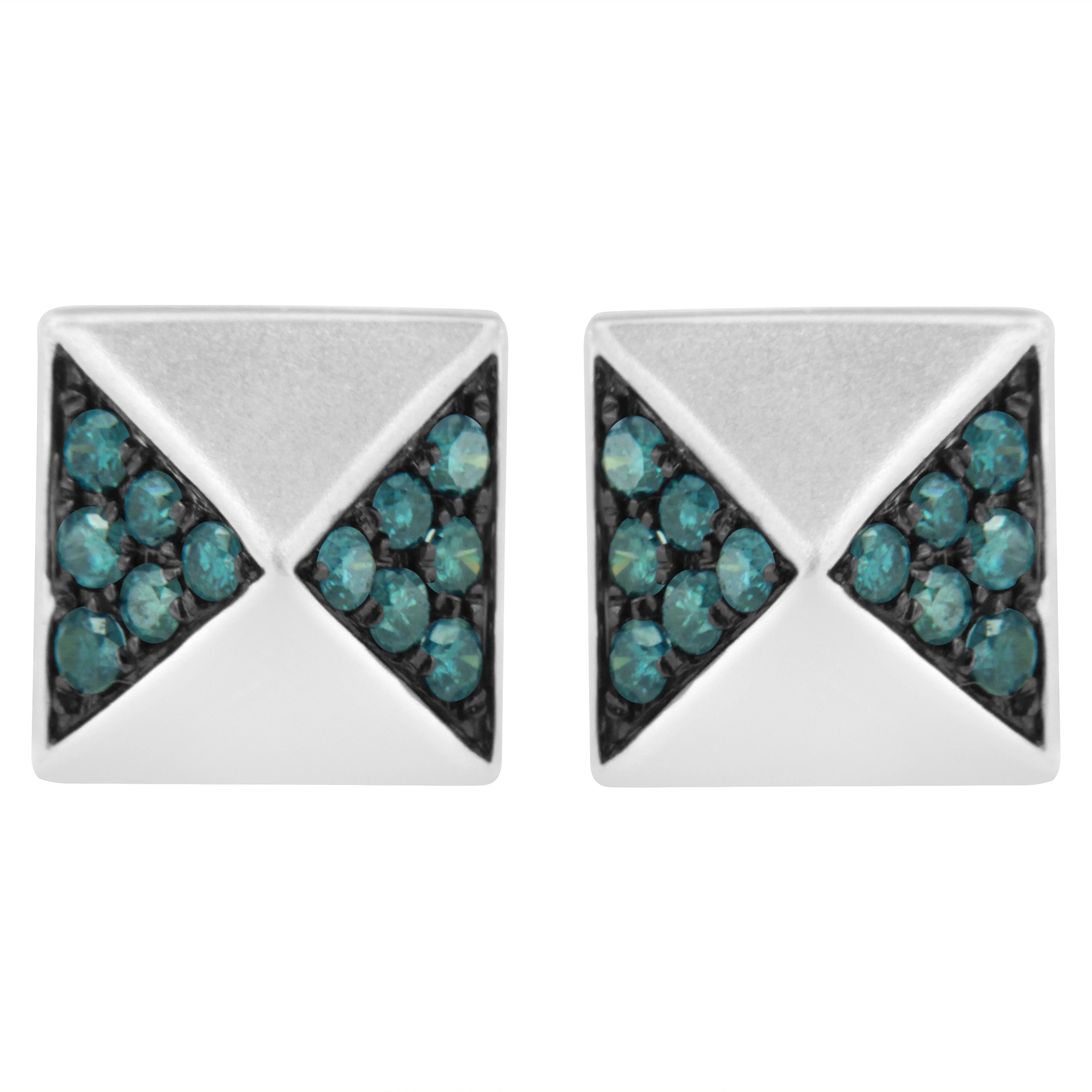 14K White Gold 1/4 Cttw Treated Blue Diamond Pyramid Stud Earring (Blue Color, SI1-SI2 Clarity) - Image 5