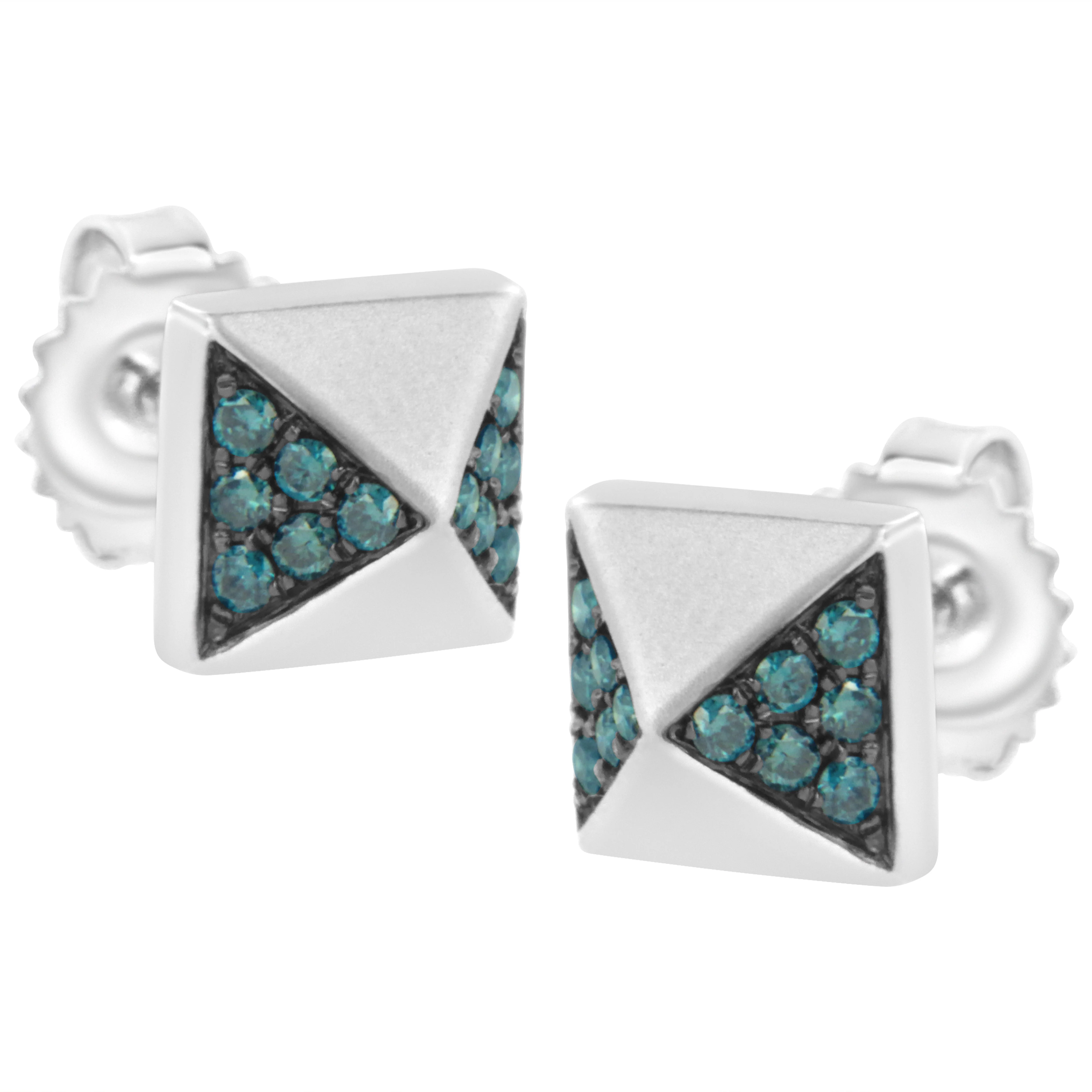 14K White Gold 1/4 Cttw Treated Blue Diamond Pyramid Stud Earring (Blue Color, SI1-SI2 Clarity) - Image 7