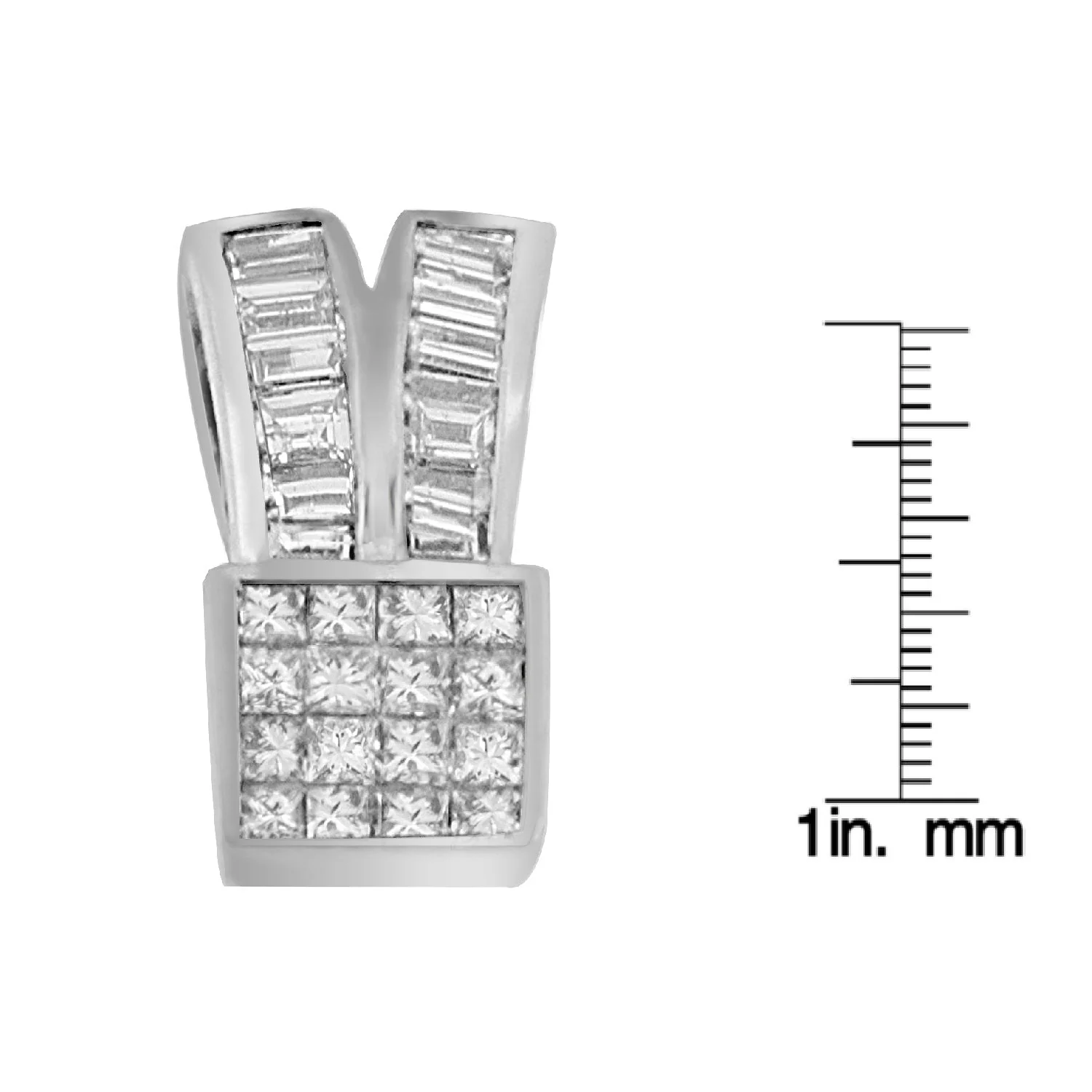 14K White Gold 1 5/8 cttw Princess and Baguette Cut Diamond Heart Ribbon Pendant Necklace (G-H, VS1-VS2) - Image 5