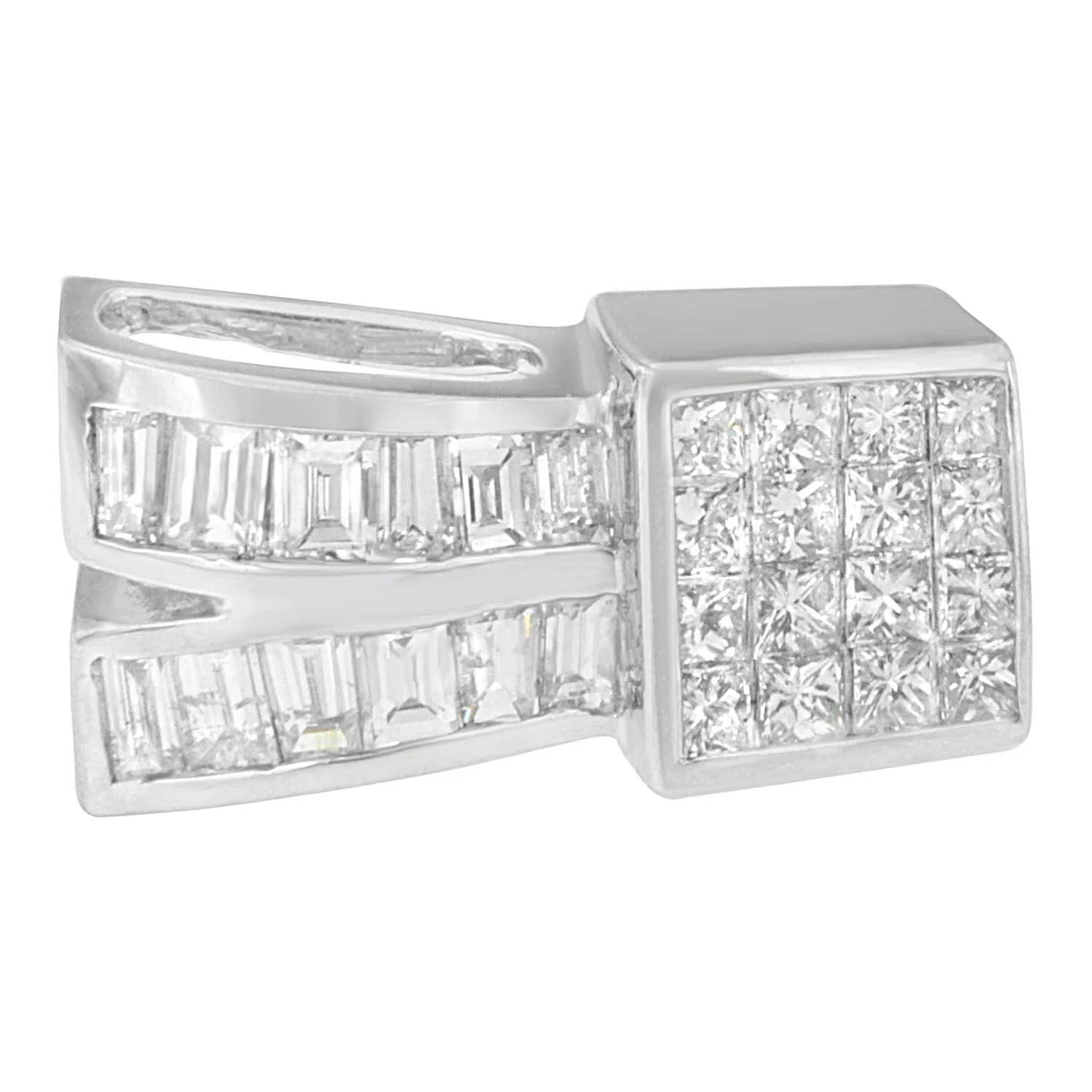 14K White Gold 1 5/8 cttw Princess and Baguette Cut Diamond Heart Ribbon Pendant Necklace (G-H, VS1-VS2) - Image 6