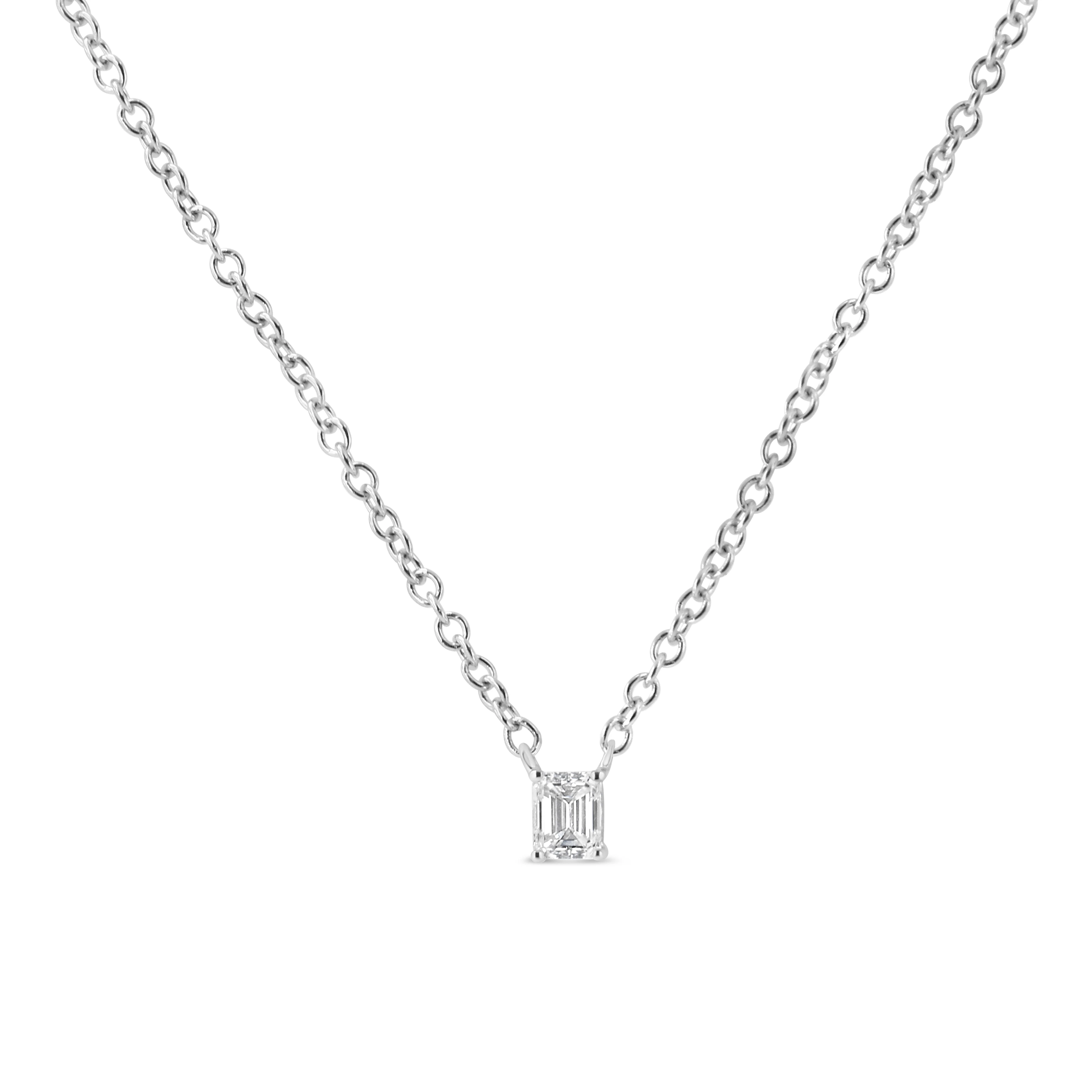 14K White Gold 1/5 Cttw Emerald Shape Solitaire Diamond 18" Pendant Necklace (G-H Color, VS2-SI1 Clarity) - Image 5