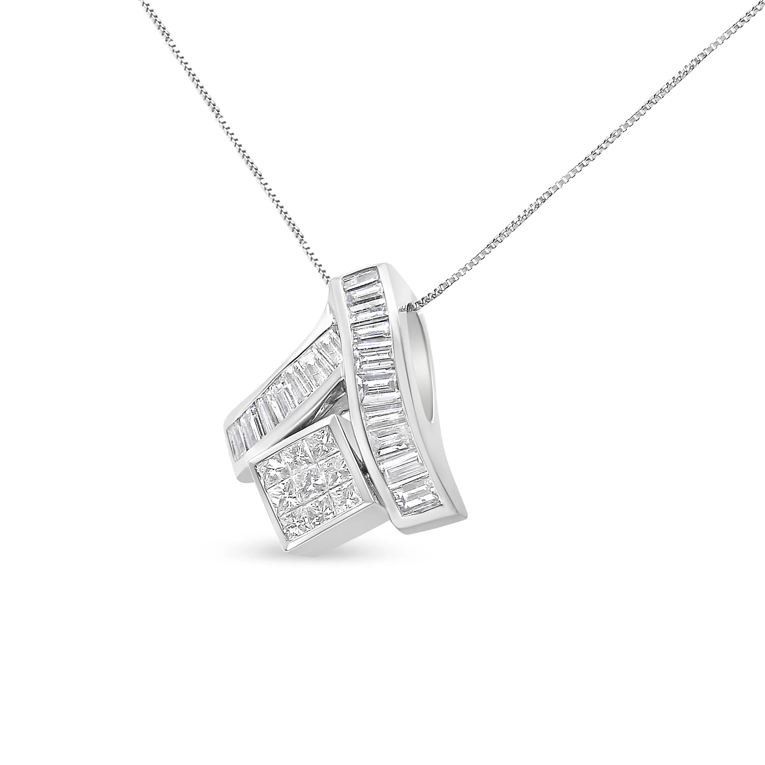 14K White Gold 1 7/8 cttw Princess and Baguette Cut Mixed Geometry Diamond Pendant Necklace (G-H, SI1-SI2) - Image 5
