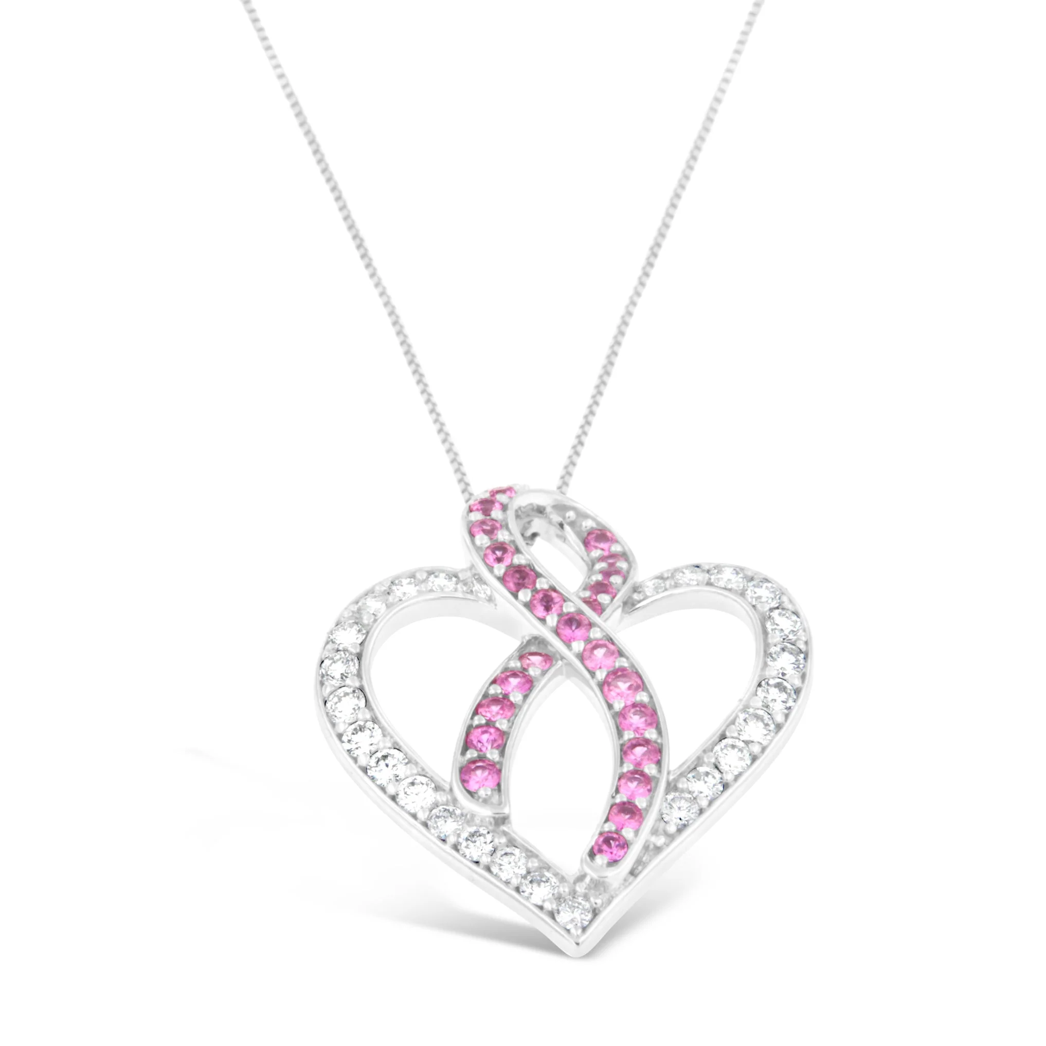 14K White Gold 1ct. TGW Diamond And Pink Sapphire Gemstone Pendant Necklace (G-H, SI2-I1) - Image 4