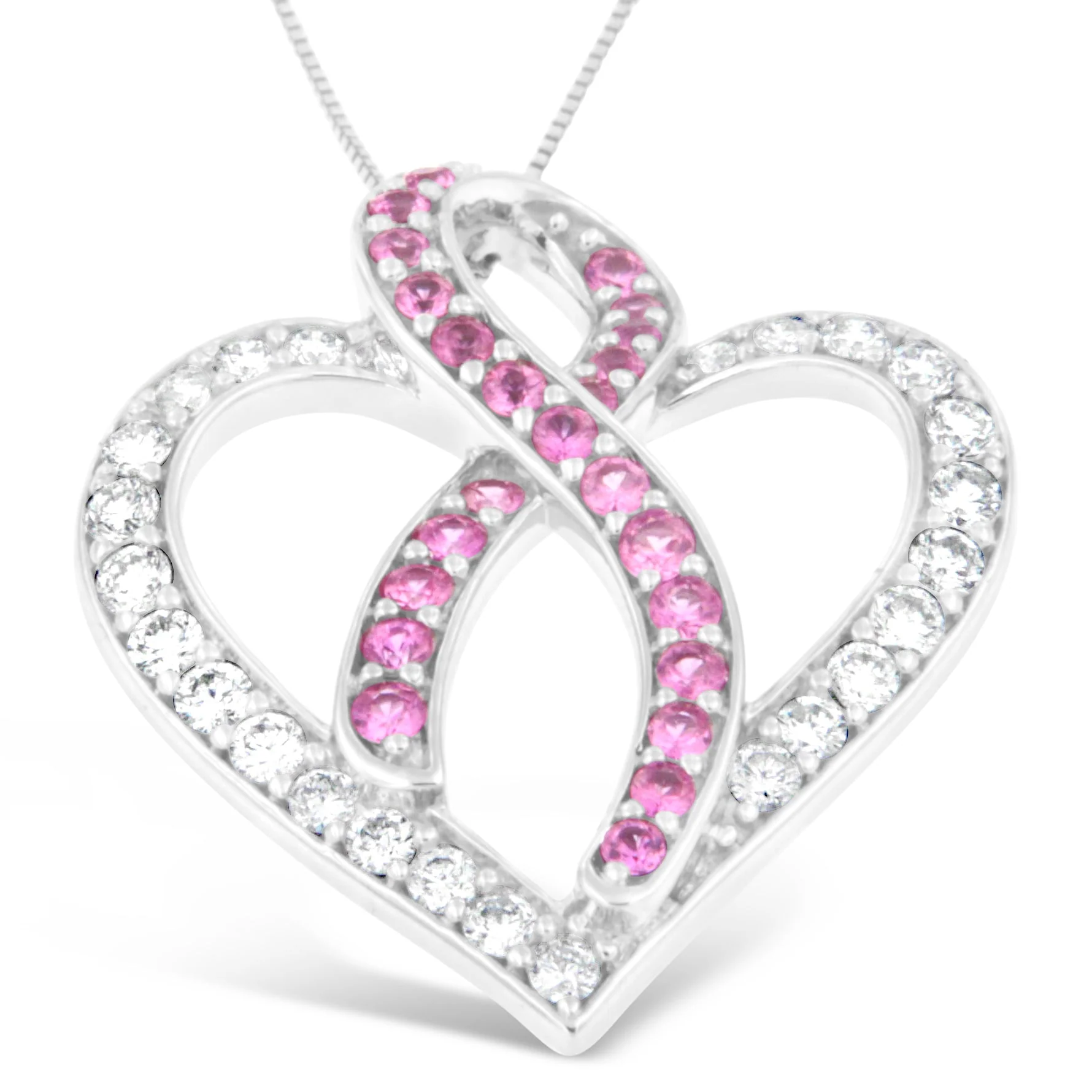 14K White Gold 1ct. TGW Diamond And Pink Sapphire Gemstone Pendant Necklace (G-H, SI2-I1) - Image 5
