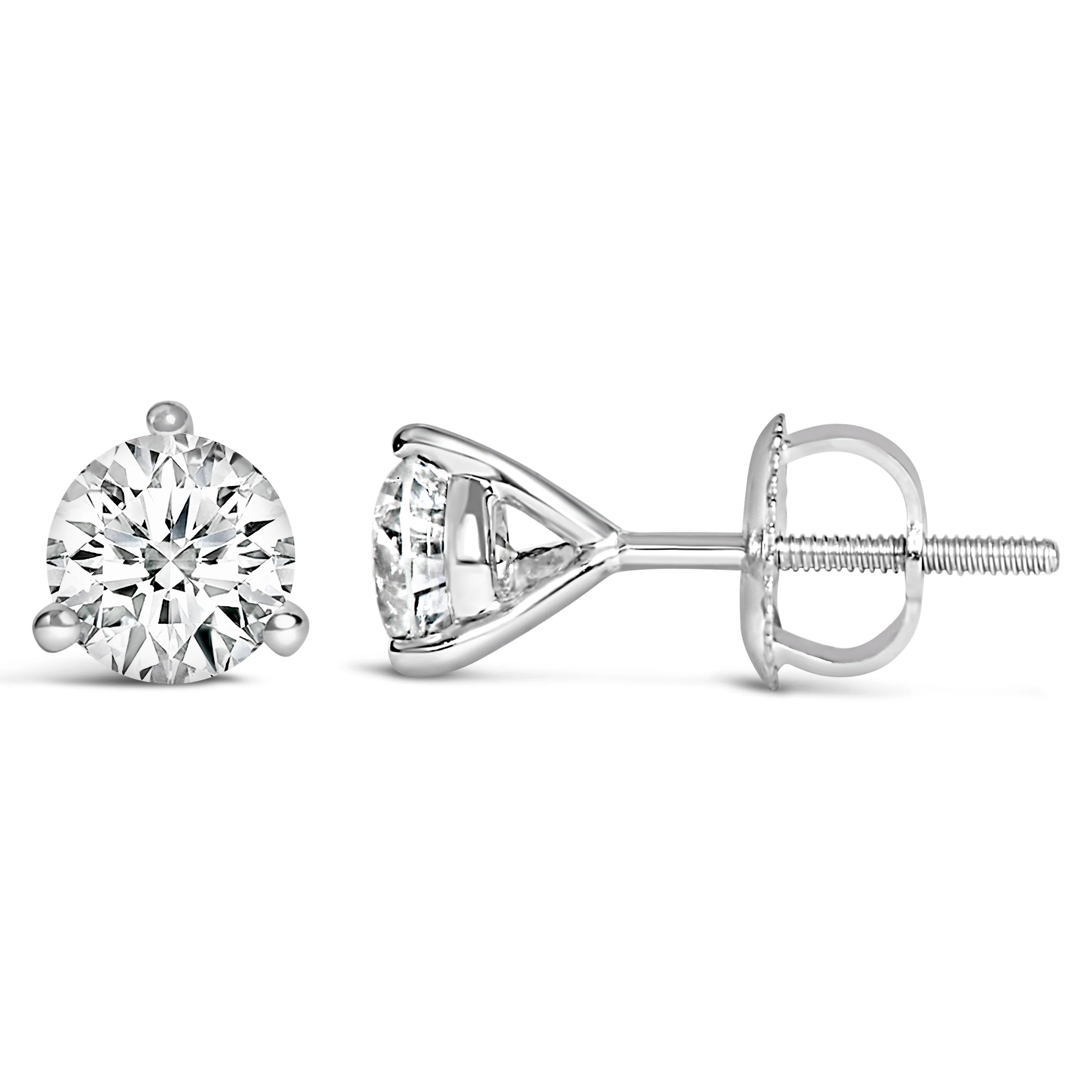 14K White Gold 2.0 Cttw 3-Prong Martini Set Brilliant Round-Cut Solitaire Lab Grown Diamond Screwback Stud Earrings (F-G Color, VS1-VS2 Clarity) - Image 3