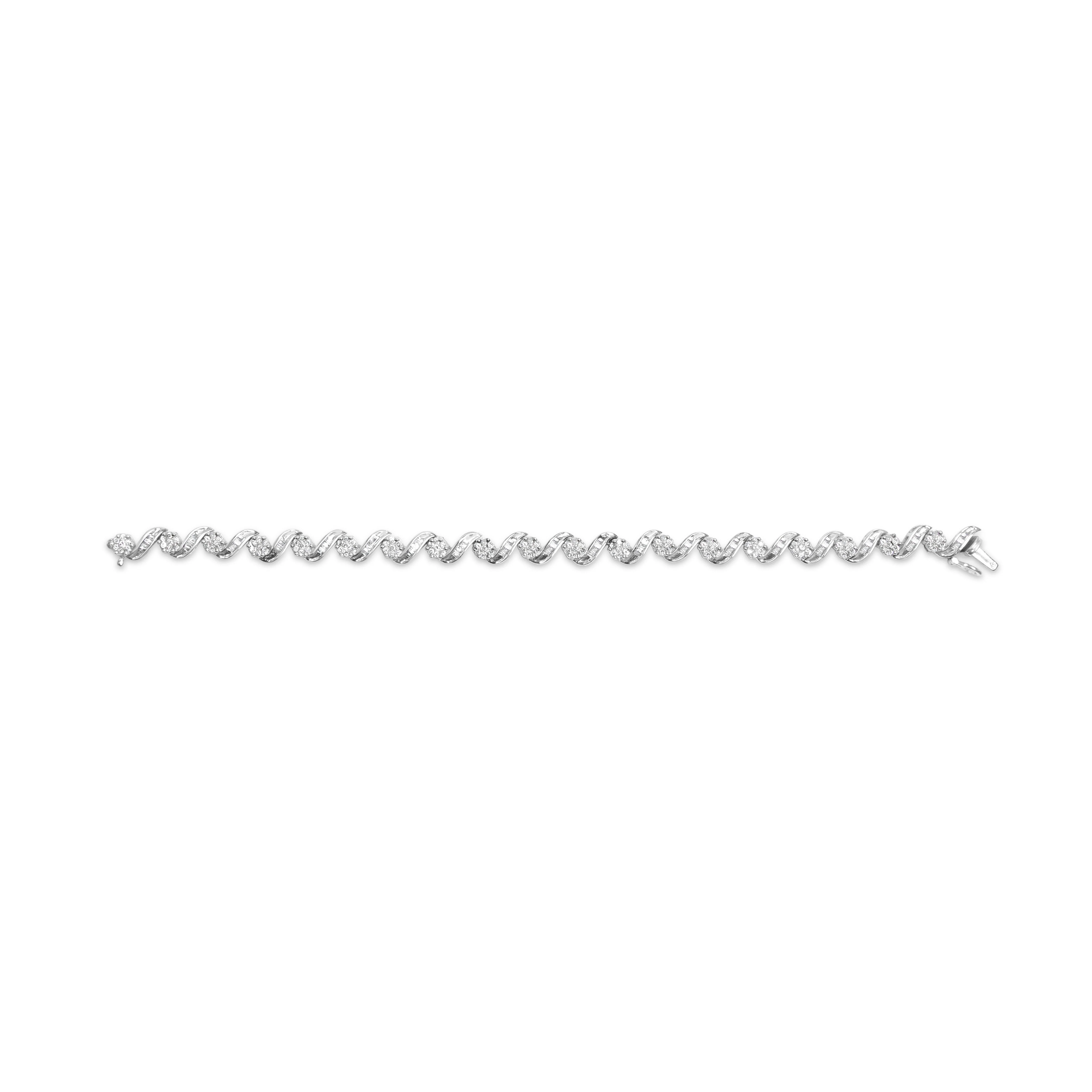 14K White Gold 2.00 Cttw Diamond Cluster and Spiral Link Bracelet (I-J Color, I1-I2 Clarity) - 7" - Image 10