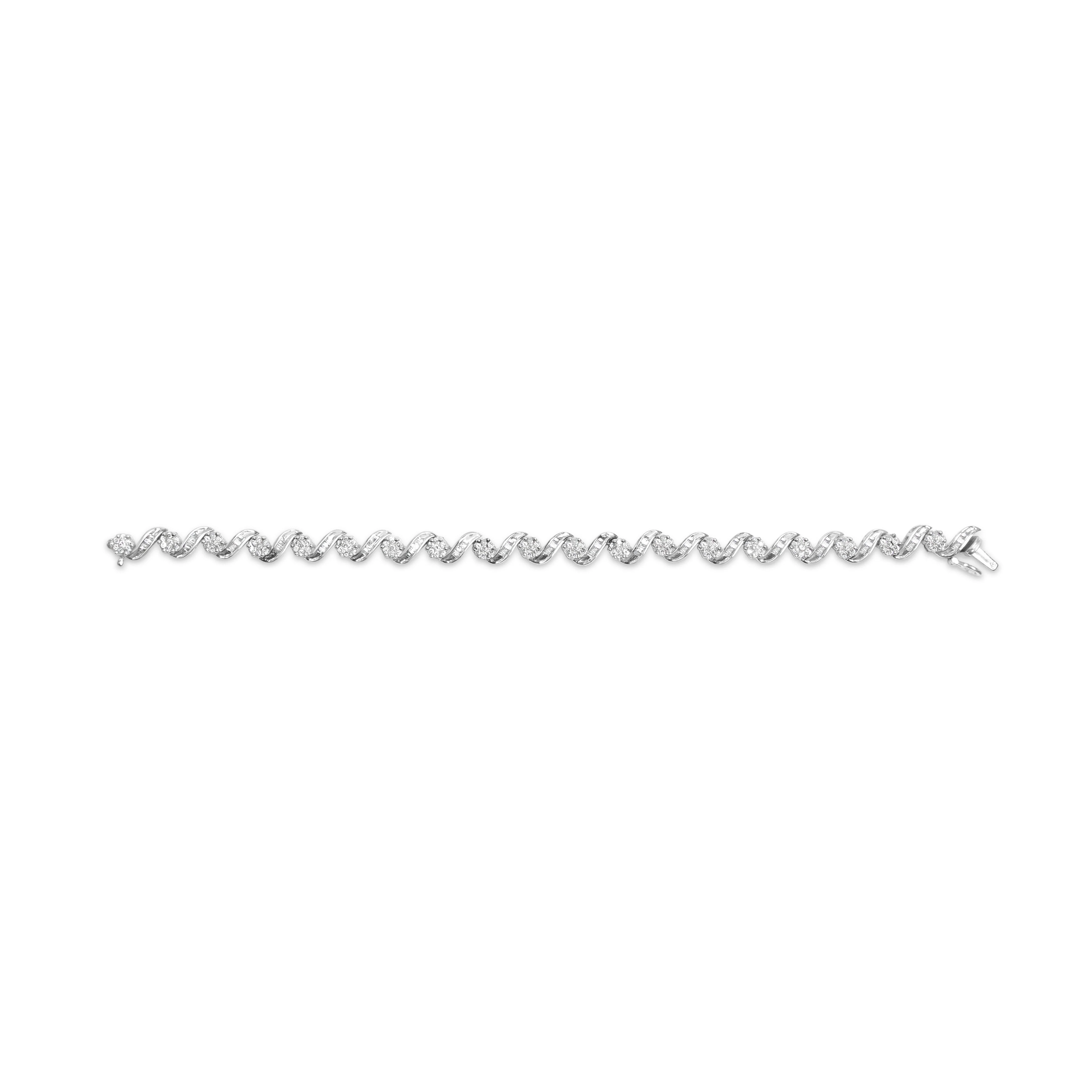 14K White Gold 2.00 Cttw Diamond Cluster and Spiral Link Bracelet (I-J Color, I1-I2 Clarity) - 7" - Image 4