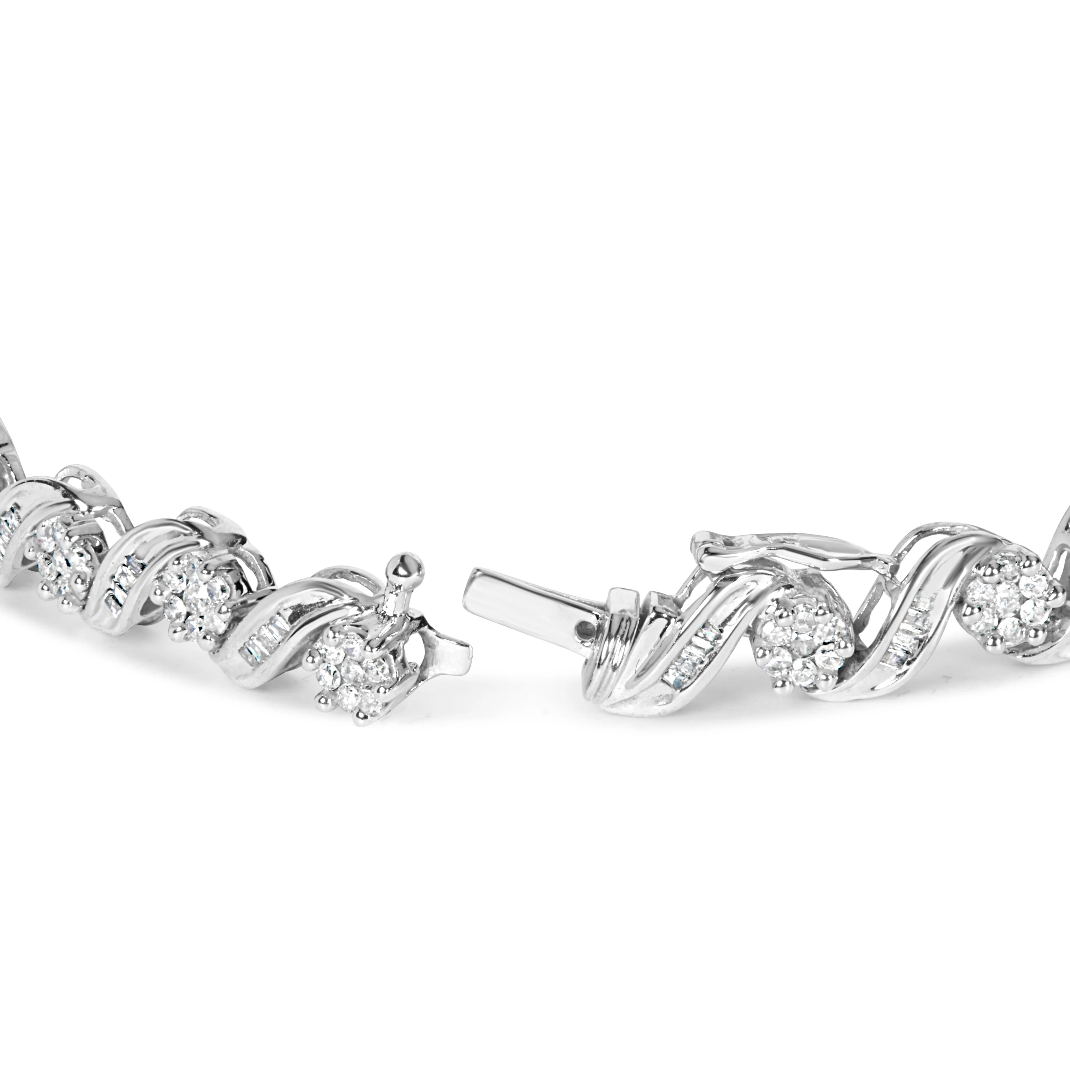 14K White Gold 2.00 Cttw Diamond Cluster and Spiral Link Bracelet (I-J Color, I1-I2 Clarity) - 7" - Image 6