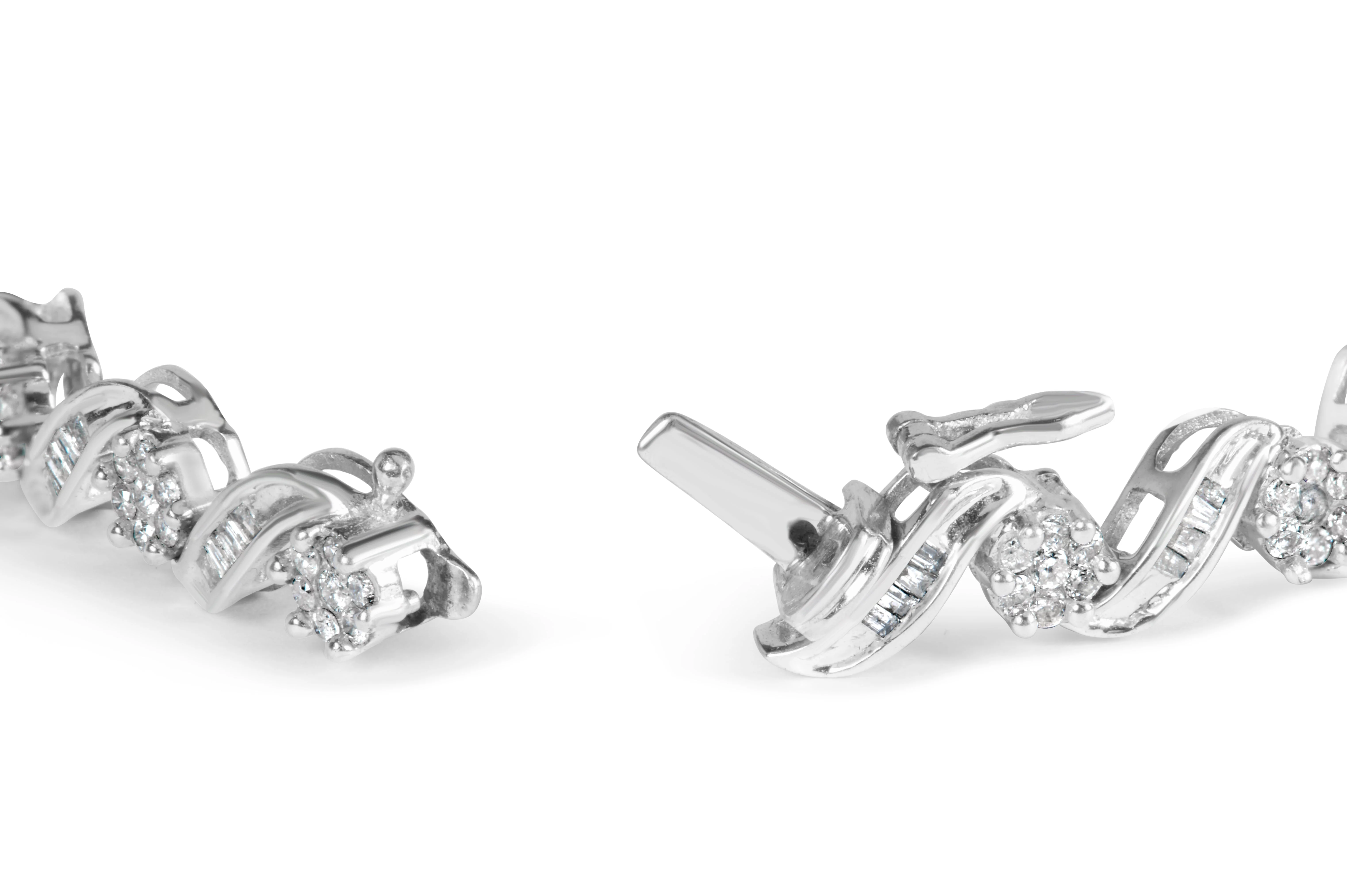 14K White Gold 2.00 Cttw Diamond Cluster and Spiral Link Bracelet (I-J Color, I1-I2 Clarity) - 7" - Image 8