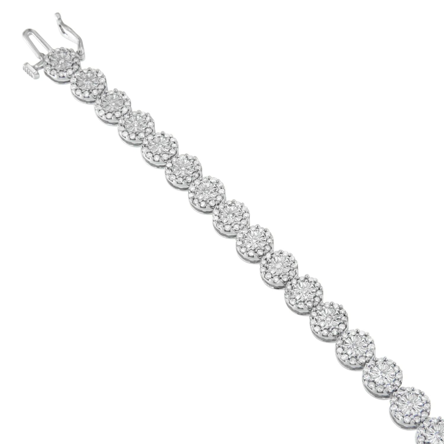 14K White Gold 2.00 Cttw Diamond Halo Link Tennis Bracelet (H-I Color, I1-I2 Clarity) - 7" Inches - Image 3