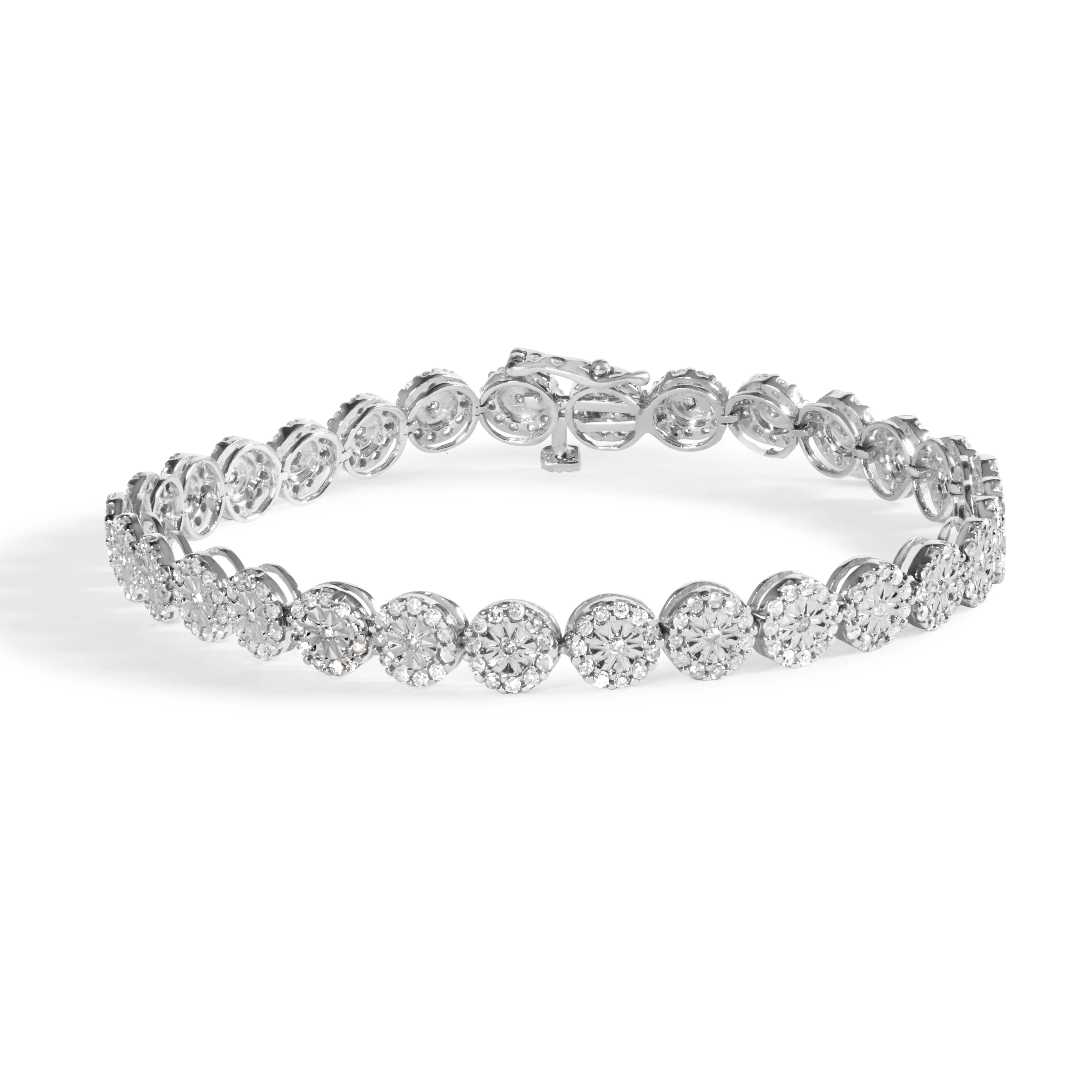14K White Gold 2.00 Cttw Diamond Halo Link Tennis Bracelet (H-I Color, I1-I2 Clarity) - 7" Inches - Image 5