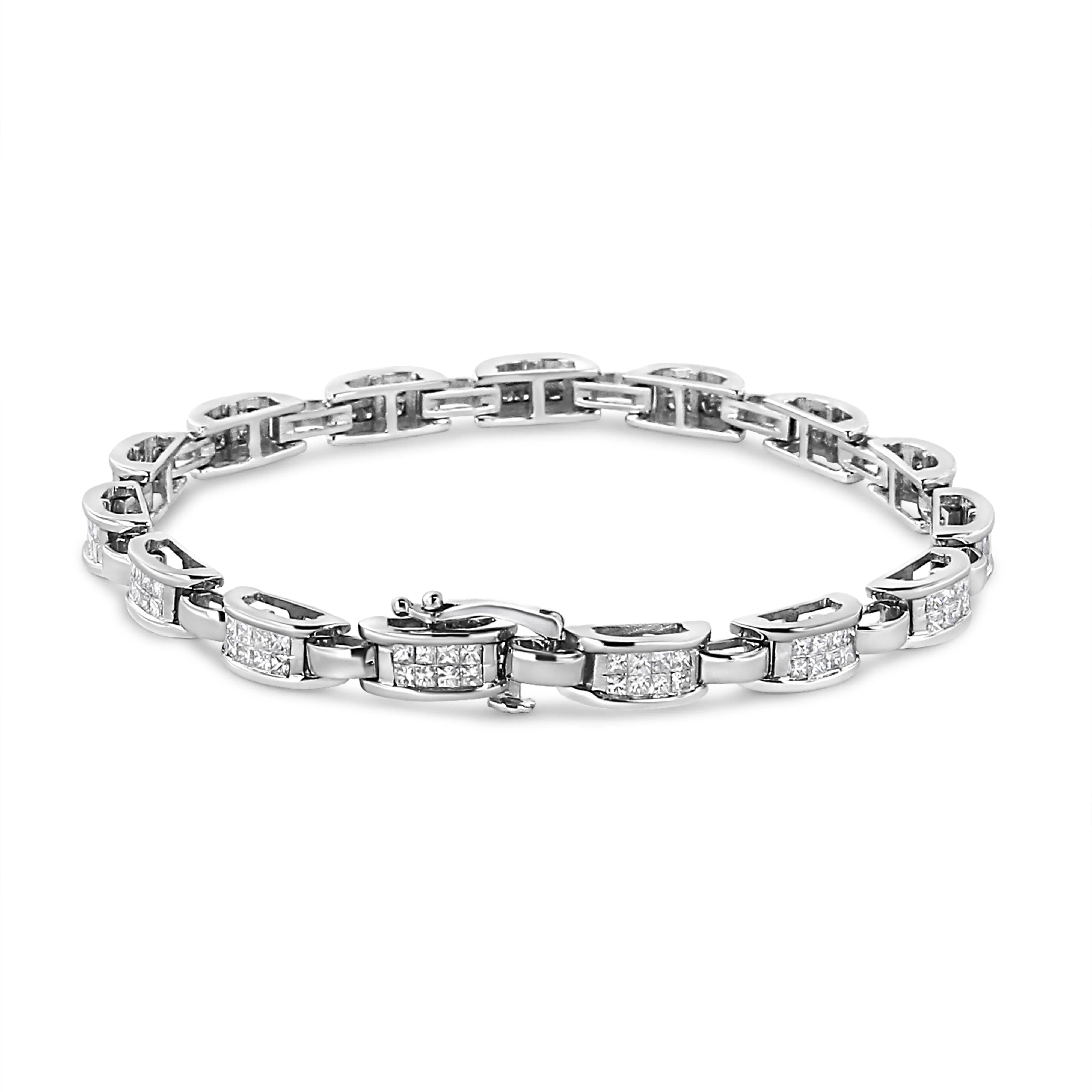 14K White Gold 2.00 Cttw Invisble-Set Princess Diamond Link Bracelet (I1-I2 Clarity, I-J Color) - 7.25" - Image 6