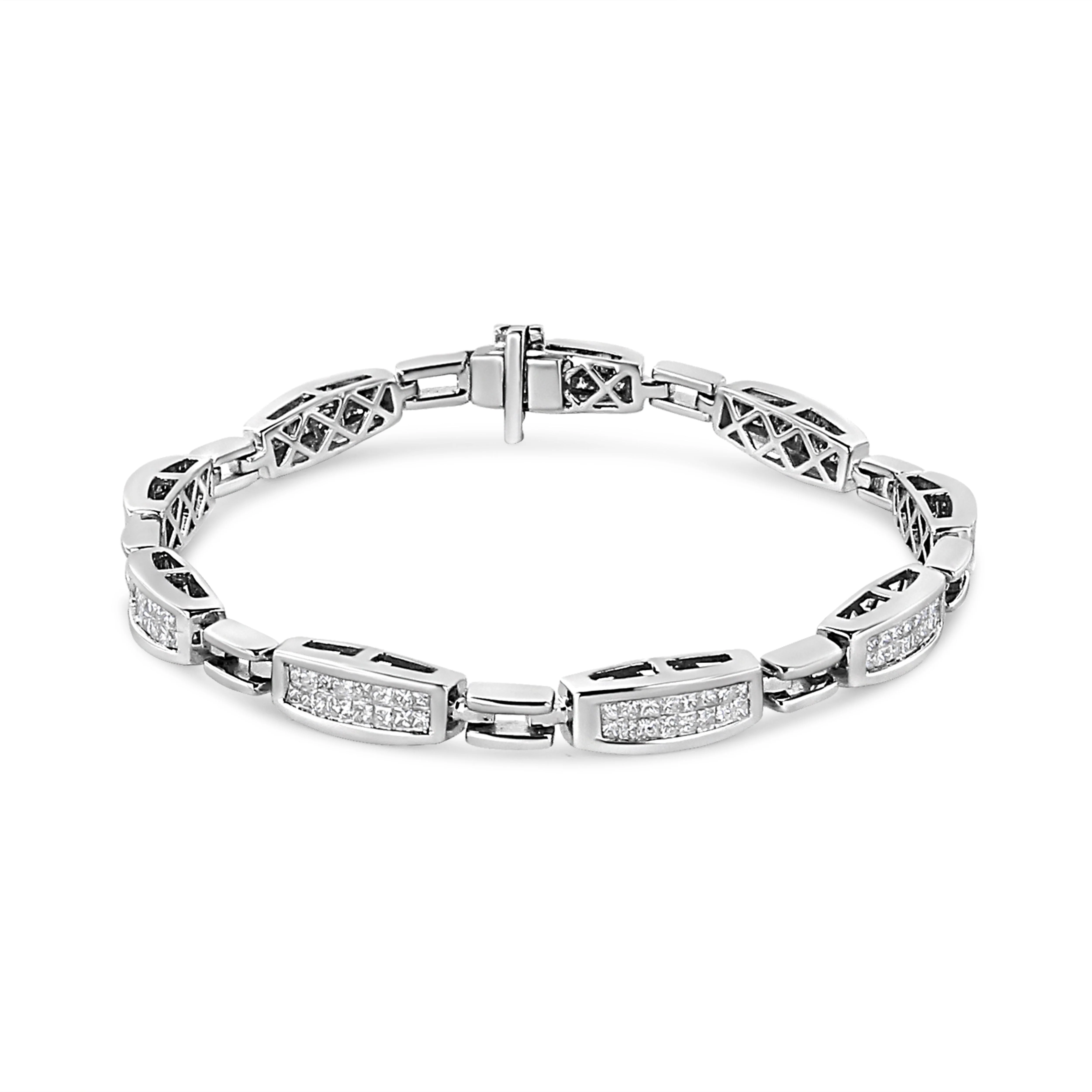 14K White Gold 2.00 Cttw Invisble-Set Princess Diamond Link Bracelet (I1-I2 Clarity, I-J Color) - 7.25" - Image 7